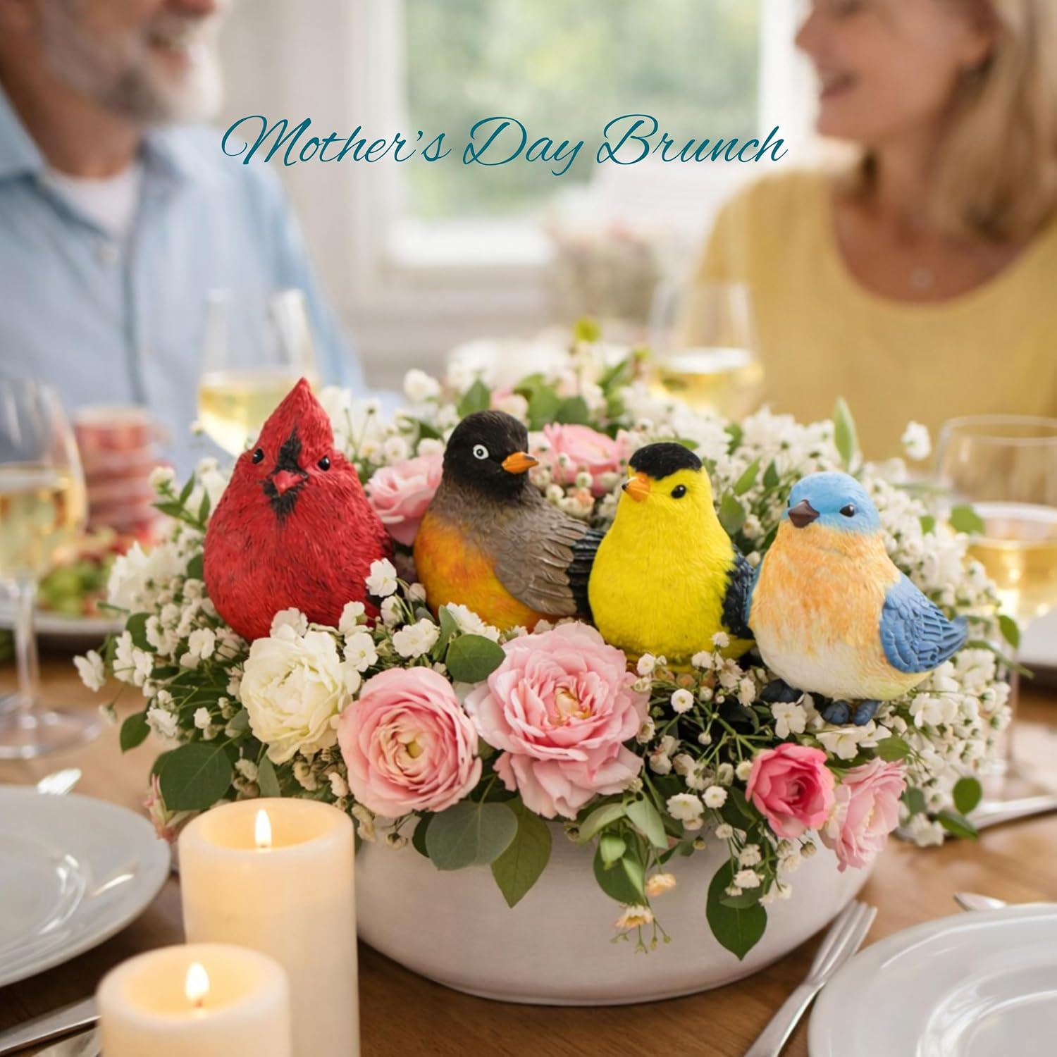 Songbird Garden Figurines Set of 4 – Cardinal, Bluebird, Goldfinch & Robin – Decorative Bird Statues for Home Décor, Spring Decorations, Crafting