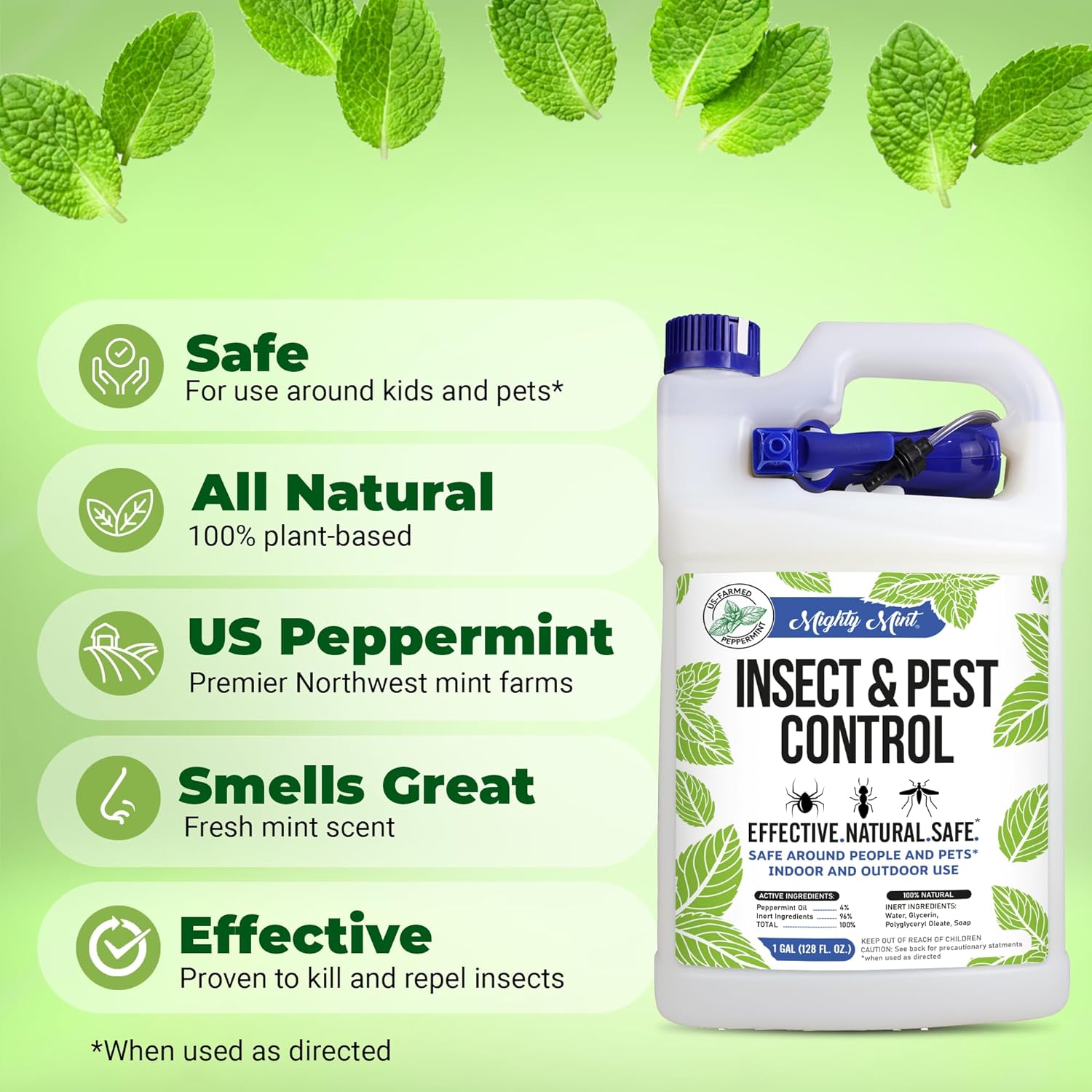Mighty Mint Peppermint Oil Insect Repellent Spray, 16 oz | Natural Indoor & Outdoor Bug Control for Spiders, Ants, Roaches, Plant-Based, Extra-Strong Formula with Microfiber Cloth