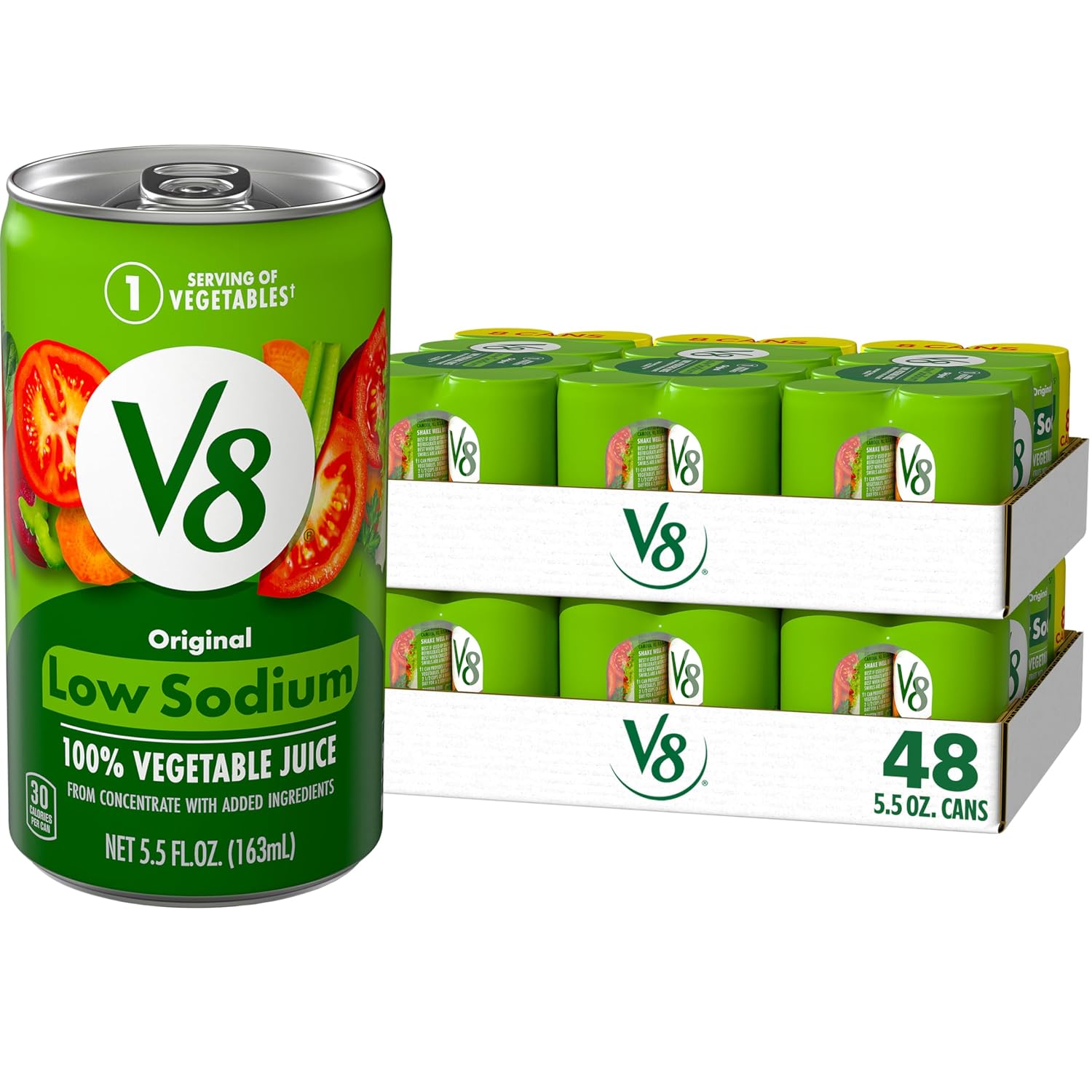V8 Low Sodium Original 100% Vegetable Juice, 11.5 fl oz Can (24 Pack)