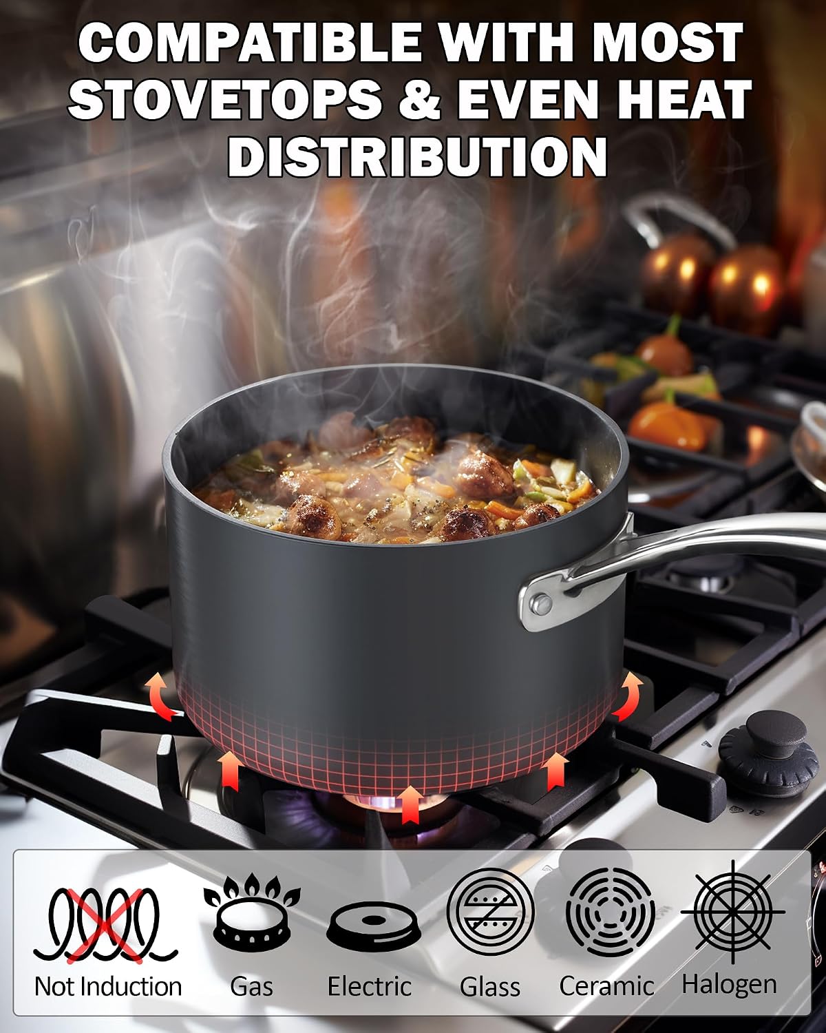 Cooks Standard Classic 2 Quart Hard Anodized Nonstick Saucepan with Glass Lid