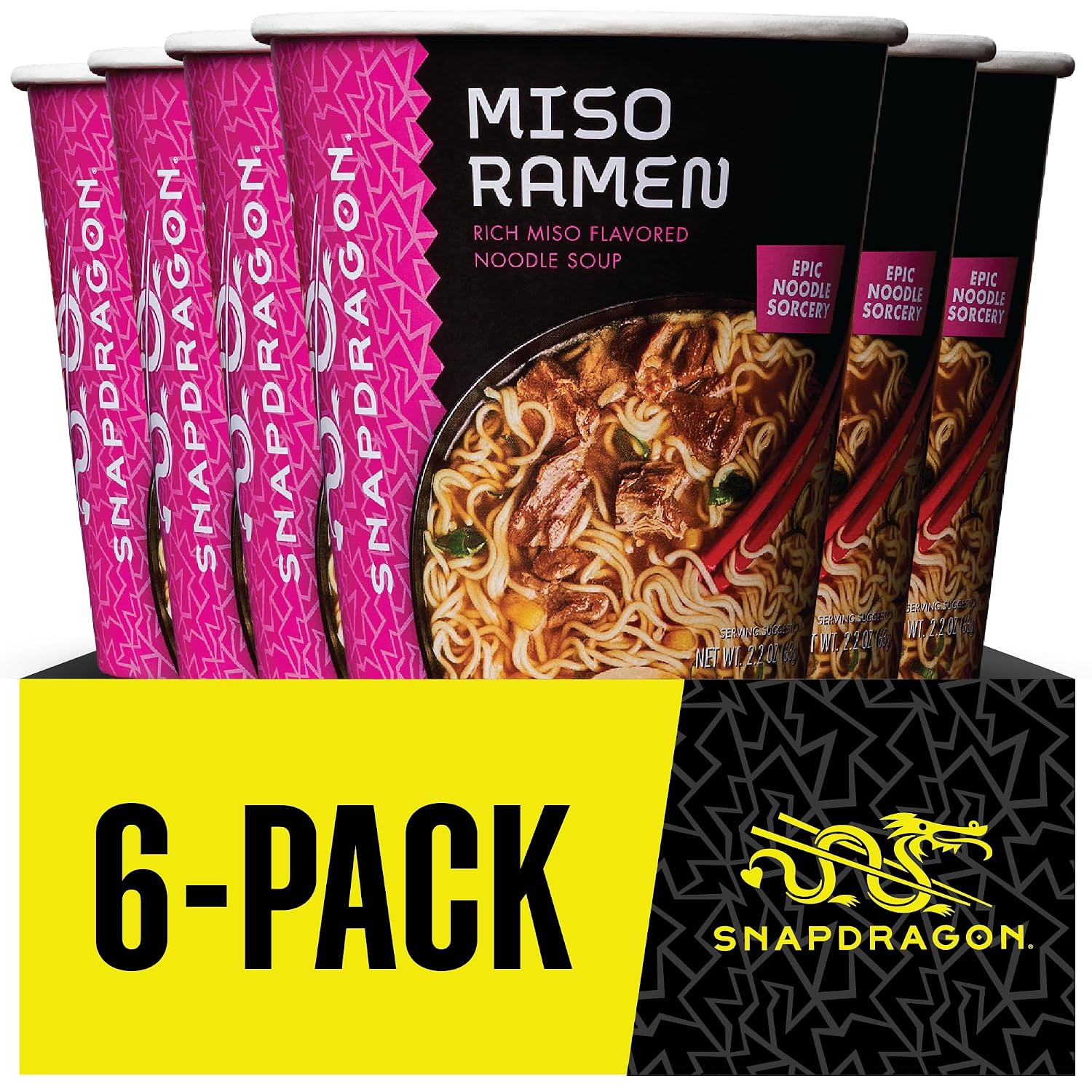 Snapdragon Miso Ramen Cup Noodles - 6 Pack Instant Ramen Bowl with Authentic Wheat Noodles, Soup Sauce Base