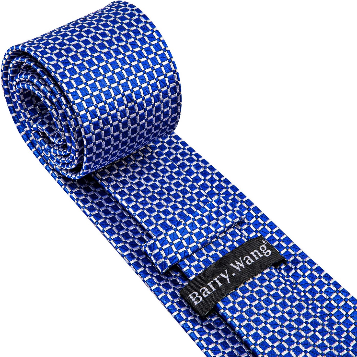 Barry.Wang Plaid Ties for Men Silk Necktie Handkerchief Cuff Links Set