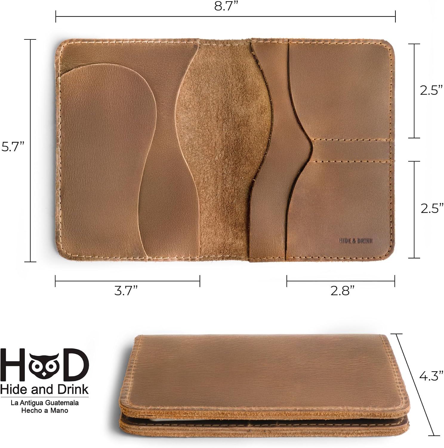 Hide & Drink, Double Passport Cover with Slots for Bills and Keys, Rustic Case, ID Organizer, Full Grain Leather, Handmade Accessories, Bourbon Brown