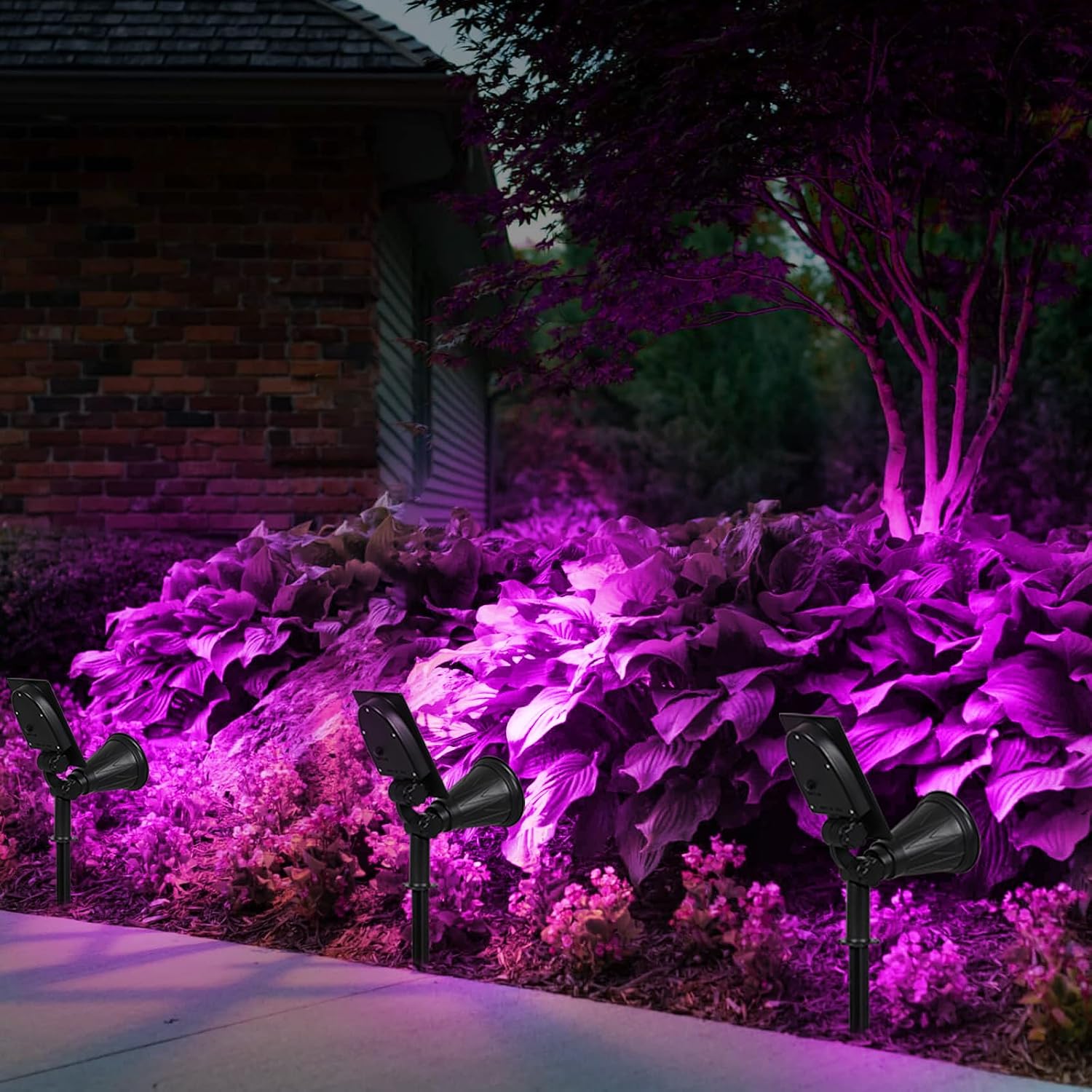 T-SUN Color Changing Solar Spot Lights Outdoor Waterproof, 7 LEDs, 2 Pack | 7 Color Changing Modes, IP65 Waterproof Dusk to Dawn Solar Uplights for Tree, Patio, Yard, Garden, Driveway, Pool Area