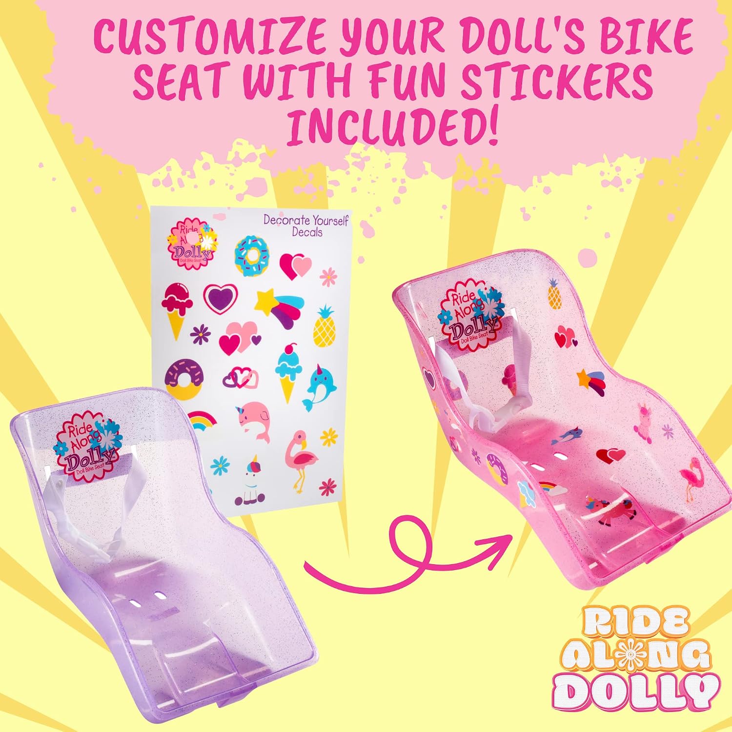 Doll Bicycle Seat - Universal Fit Bike Dolly Carrier for 18" Dolls | Easy to attach to kids' bicycles. Compatible with American Girl & stuffed