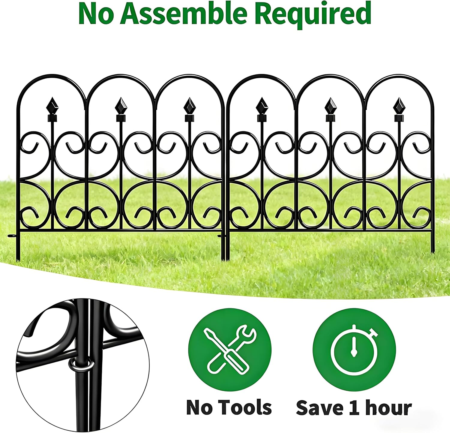 AMAGABELI GARDEN & HOME 5 Panels 32in(H)×10ft(L) Decorative Garden Fences and Borders for Dogs No Dig Rustproof Metal Fence Panels Garden Edging Border Animal Barrier Fencing for Flower Beds Black