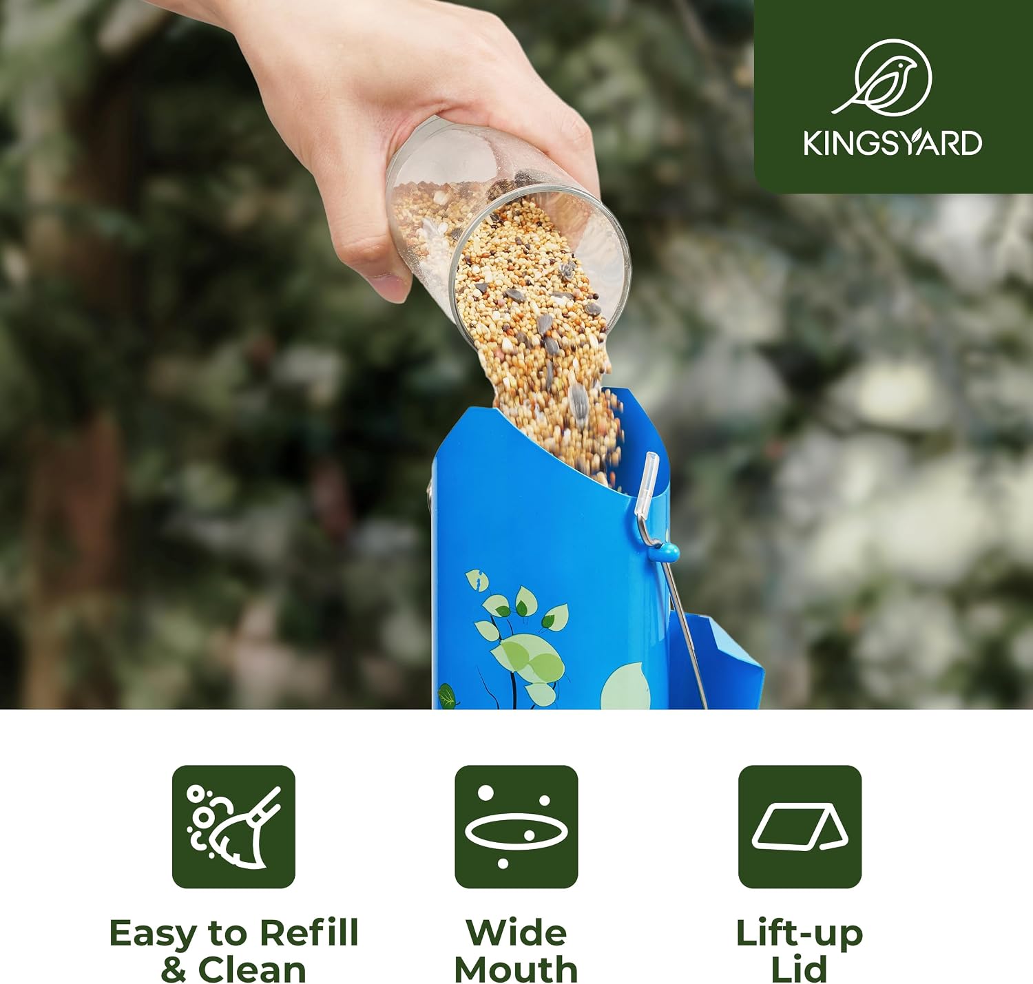 Kingsyard Metal Bird Feeders for Outdoors Hanging, Tube Bird Feeder | 14 in, 6 Feeding Ports, drainage holes, 2 lbs Seed Capacity, Weatherproof, Stays Dry & Fresh, Easy to Clean & Refill, Yellow
