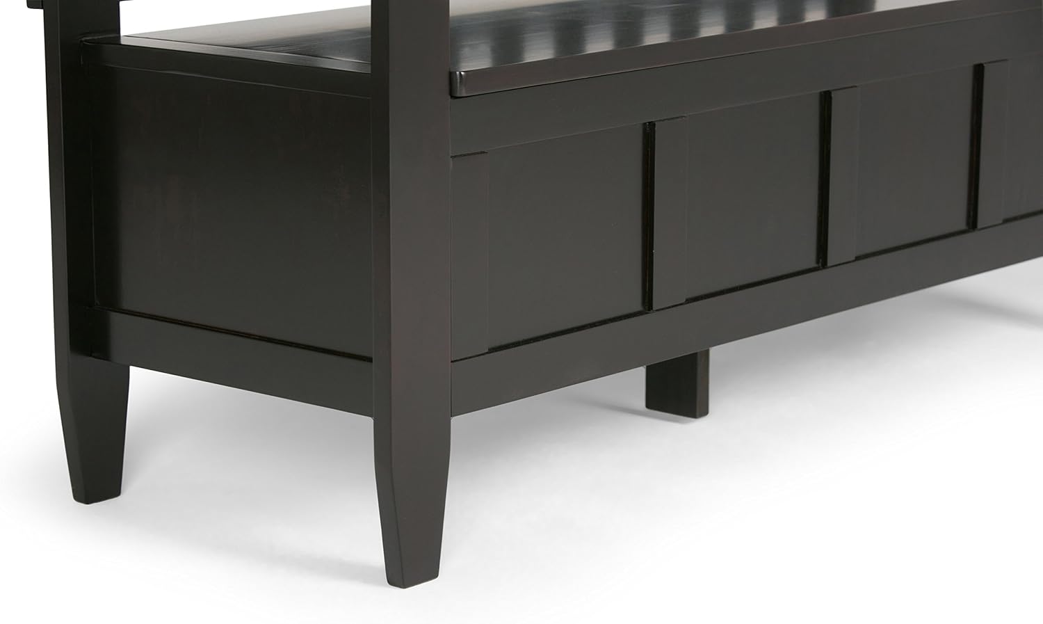 SIMPLIHOME Connaught 30" Wide Solid Wood Storage Bench in Chestnut Brown | Contemporary entryway bench with lift-up lid and hidden storage; mudroom, hallway, foyer, or shoe bench.