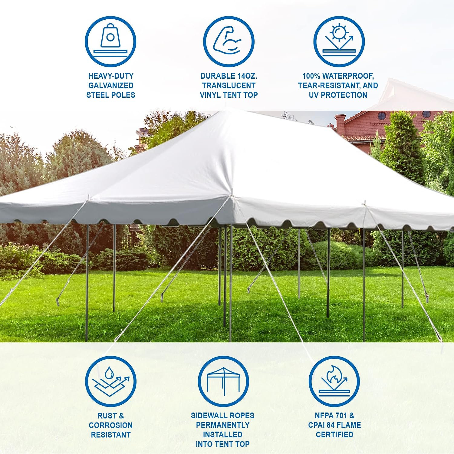 20’ x 20’ Weekender Canopy Pole Tent, Indoor and Outdoor Heavy Duty Easy Up, 80 Person Capacity Tent for Parties, Weddings, and Events, Commercial and Residential Use, PVC White Top | Easy Up Weekender Canopy Tent With 80 Person Capacity - Outdoor Canopi…