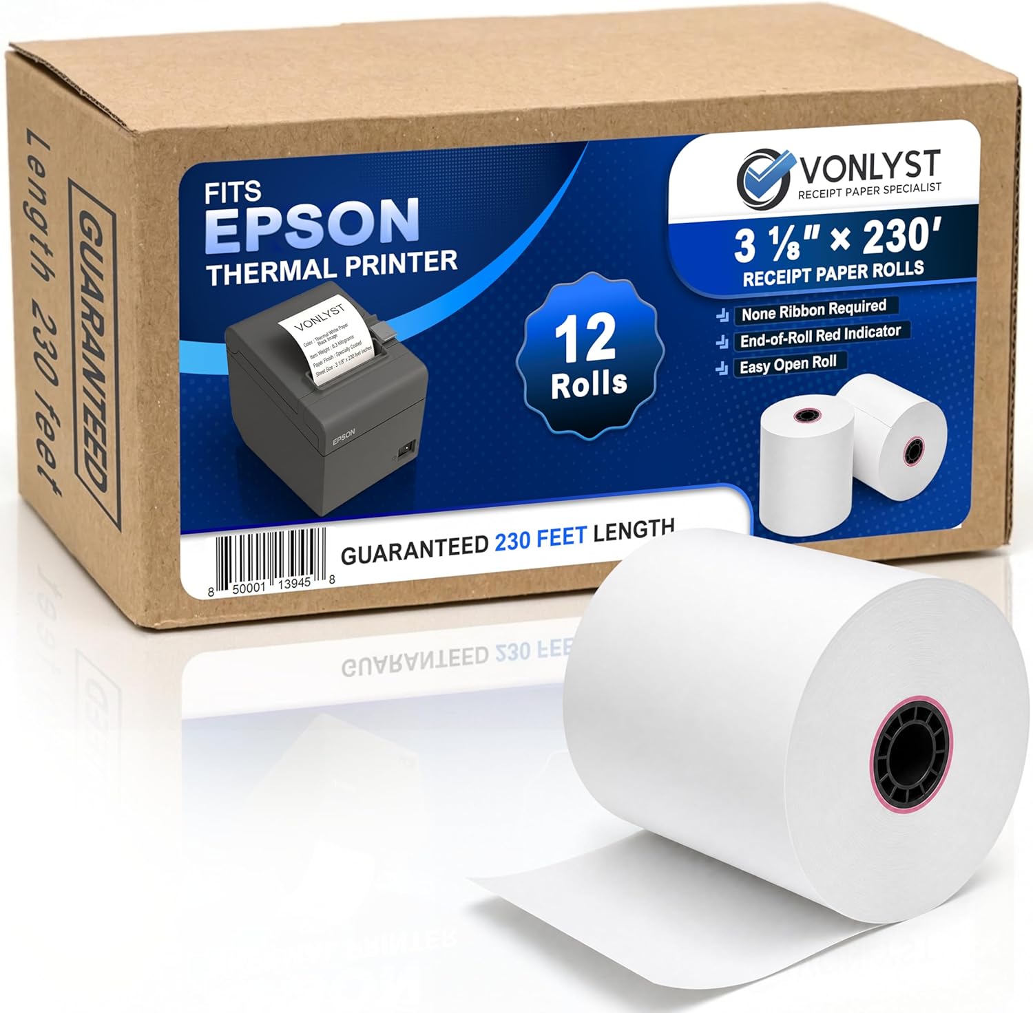 3 1/8 x 230 Thermal POS Rolls for Epson Printers, BPA Free Thermal Printing Compatible with TM-T88 TM-T70 TM-T80 TM-T85 TM-H6000 T90 Series