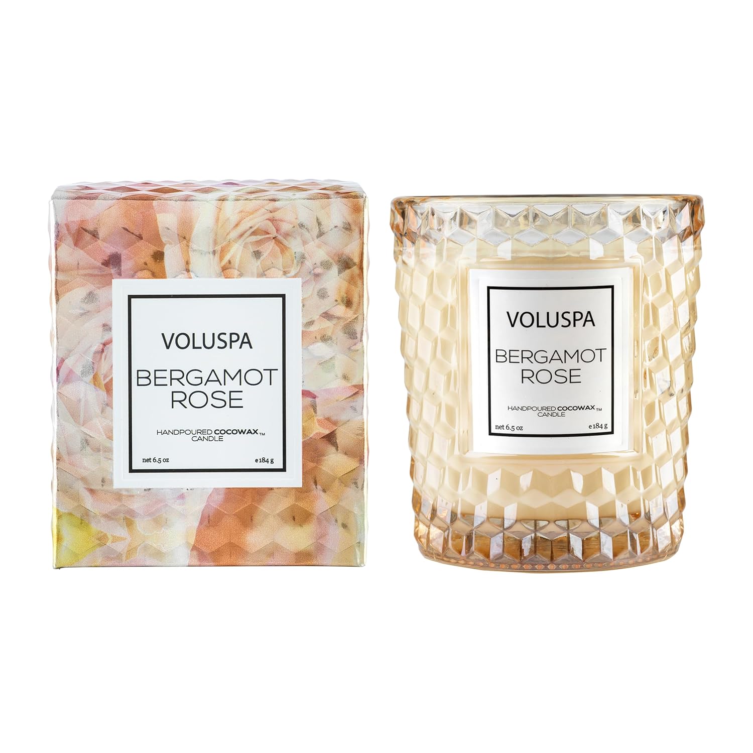 Voluspa Bergamot Rose, Classic Candle Jar, 6.5 oz, 40 Hour Burn Time, Coconut Wax for Clean Burning, Handcrafted in the USA