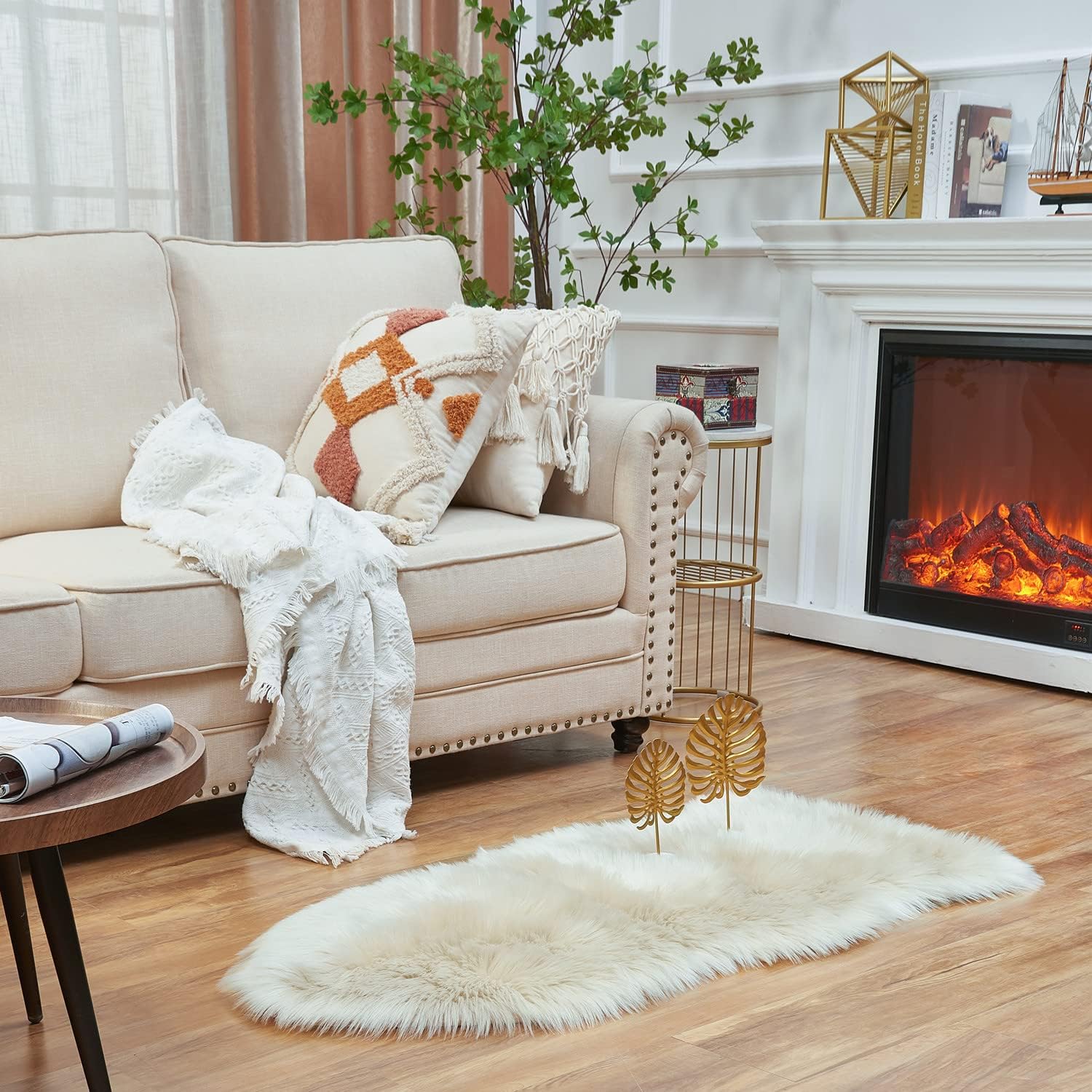 EasyJoy Ultra Soft Fluffy Shaggy Area Rug Faux Fur Rug Chair Cover Seat Pad Fuzzy Area Rug for Bedroom Floor Sofa Living Room (2 x 6 ft Sheepskin