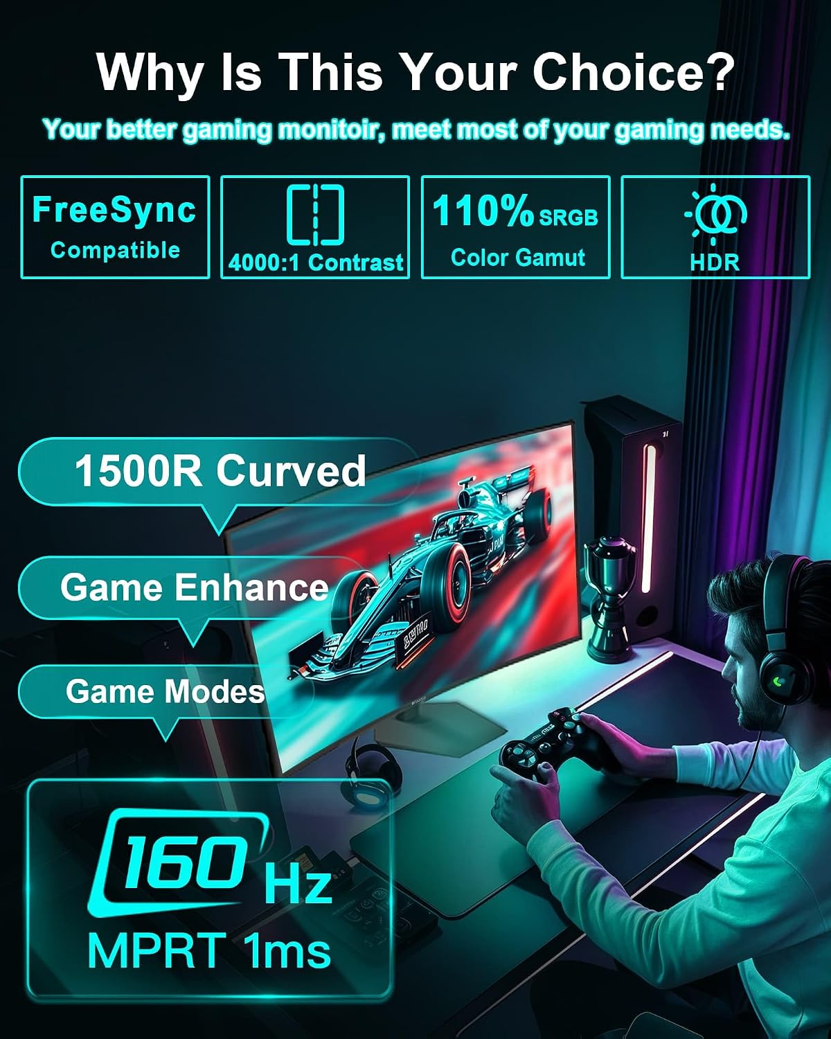 SANSUI 32 Inch Curved 240Hz Gaming Monitor High Refresh Rate, FHD 1080P | Gaming PC Monitor HDMI DP1.4, 1500R Curvature, 1Ms MPRT, HDR,Metal Stand,VESA Compatible(DP Cable Incl.)