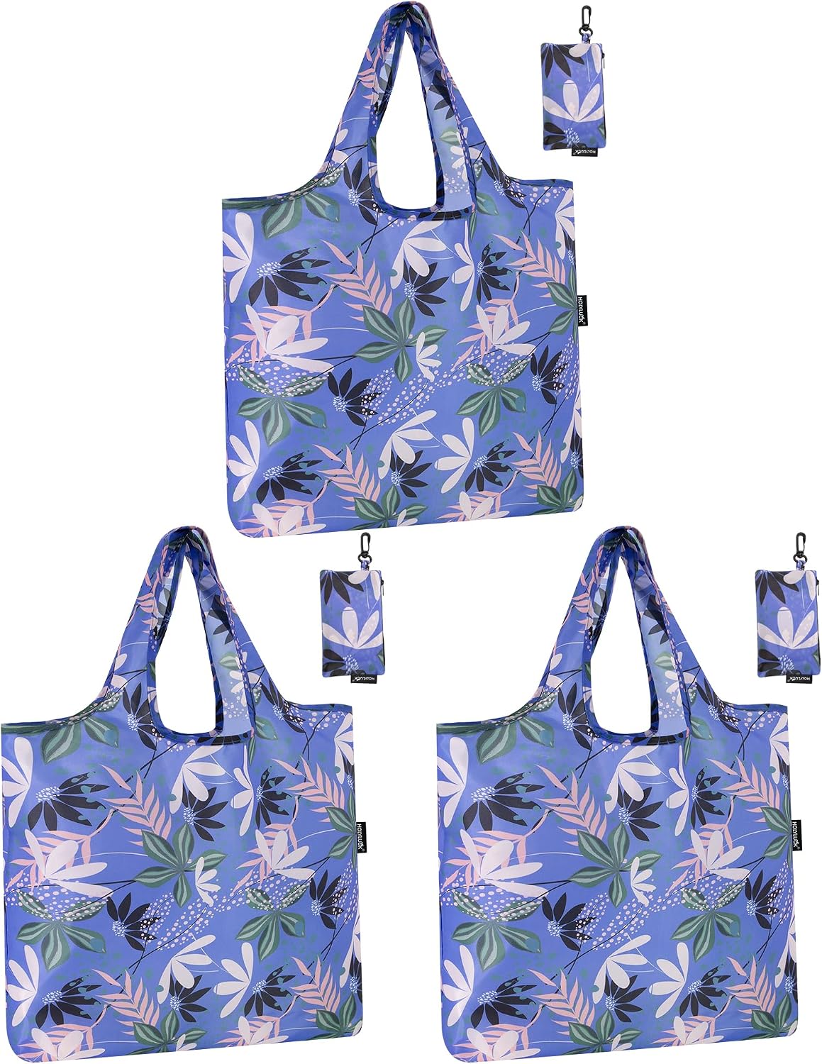 HOLYLUCK Reusable Grocery Bags,Heavy Duty Foldable Shopping Tote Bag (Standard, 3 Blue Geometric Flowers)