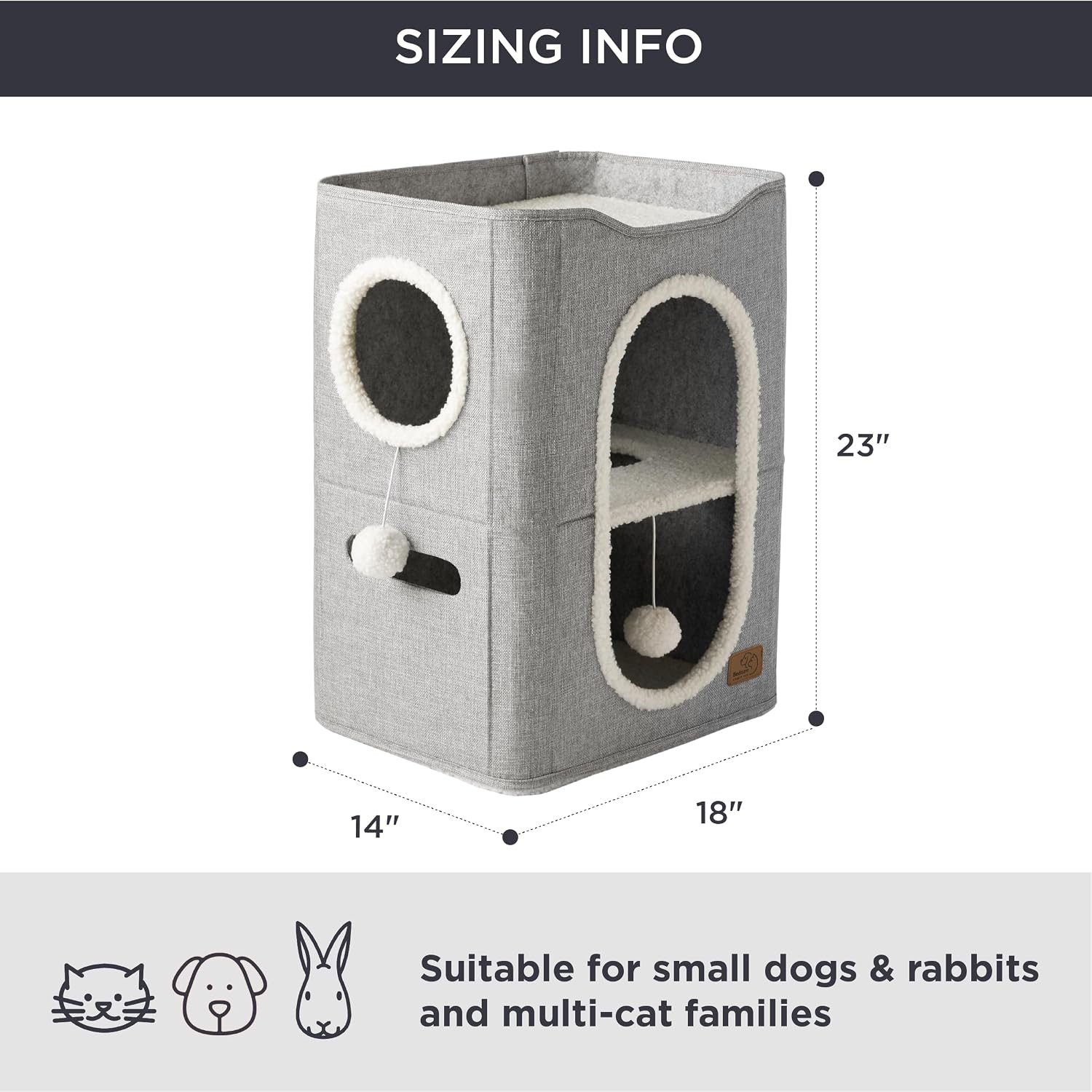 Bedsure Cat House Bed for Indoor Cats with Fluffy Ball and Scratch Pad,Grey