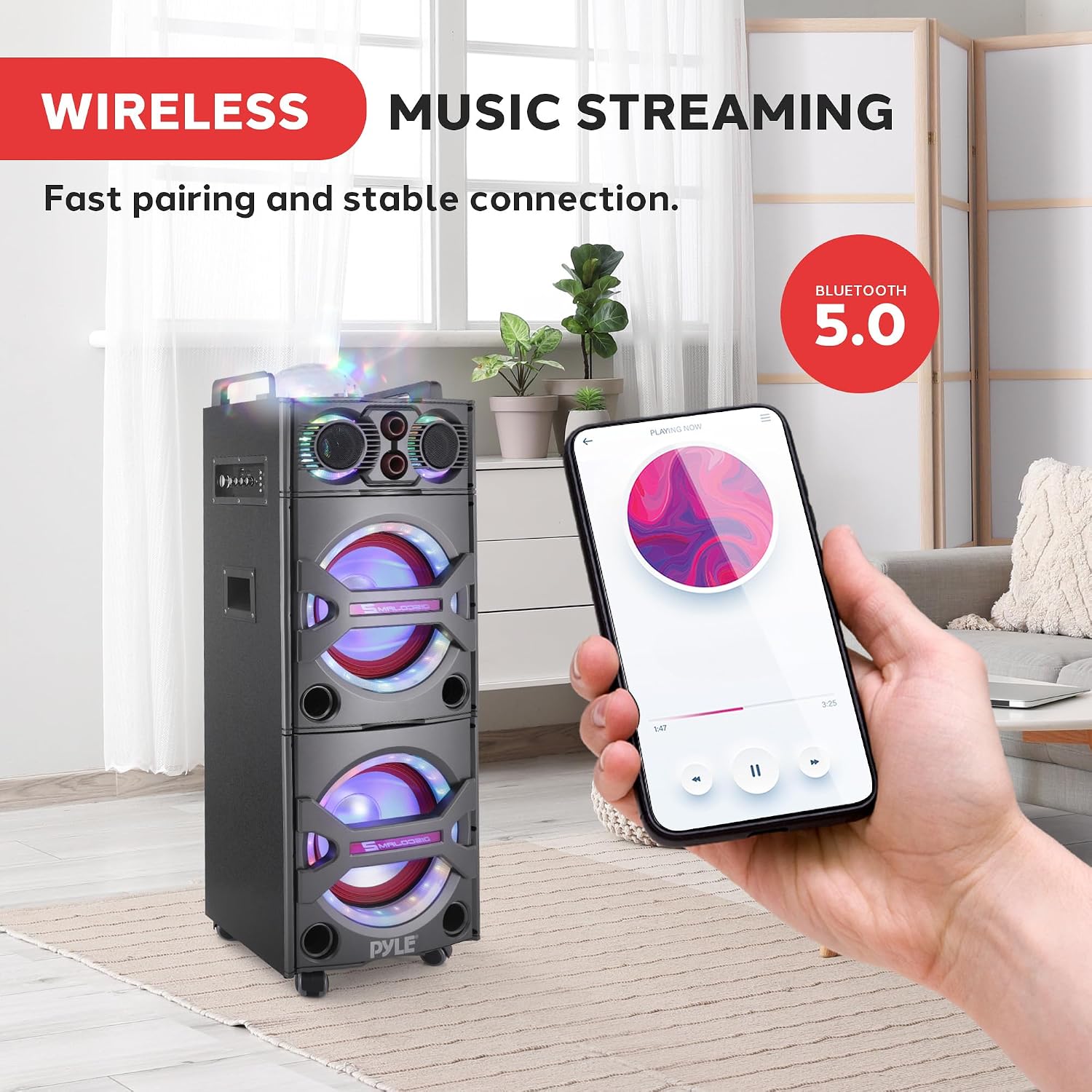 Pyle Wireless Active PA Speaker System - 1000W Portable High Powered Bluetooth Compatible Outdoor Sound Speaker w/ USB SD MP3 FM Radio AUX RCA LED DJ Lights - 35mm Stand Mount, Remote