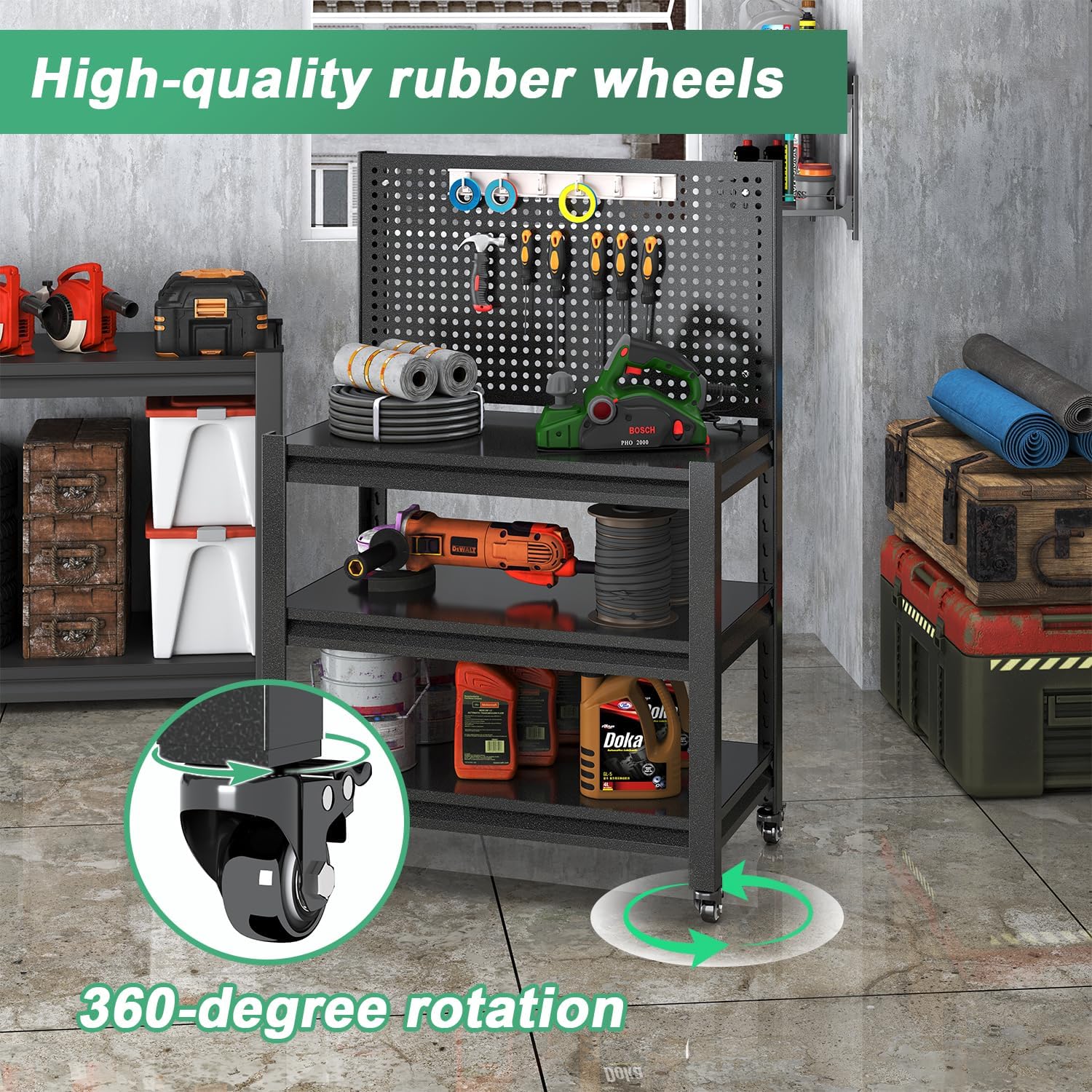Work Bench with Pegboard,Heavy Duty 3000lbs Capacity Workbench Adjustable Shelves,Work Table for Garage Warehouse47.2 H*47.09" W*19" D