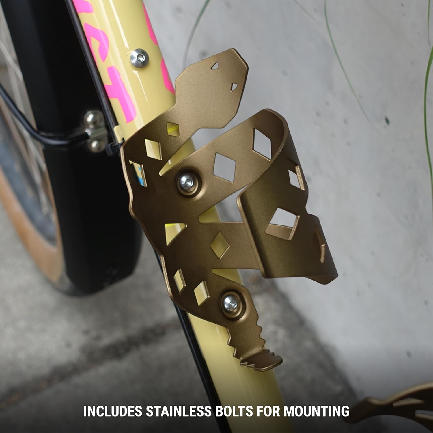 Portland Design Works Water Bottle Cage - Lightweight Water Bottle Holder for Bikes, Owl Cage, Black/Gold