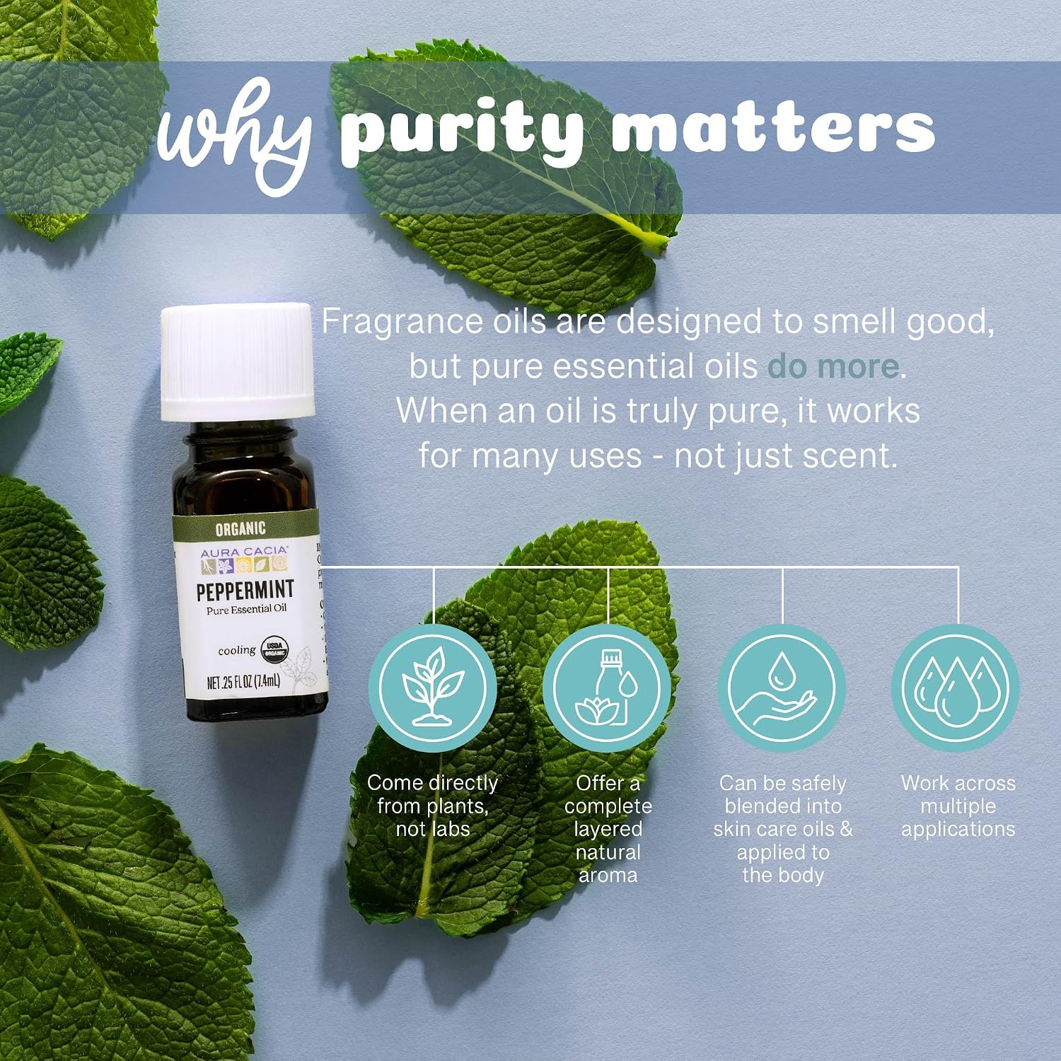 Aura Cacia Organic Peppermint Essential Oil, Mentha Piperita Oil, Cooling Aromatherapy for Diffusers, Skincare, Massage
