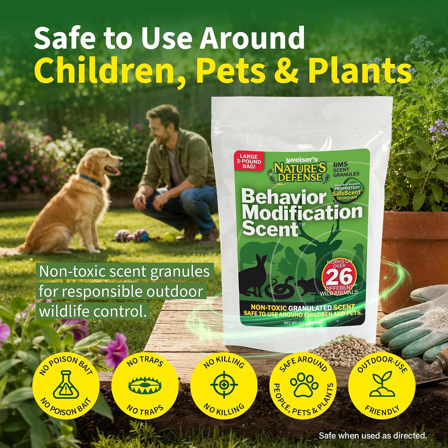 Nature's Defense Organic Animal Repellent Granules, 44 oz | 7 Certified Organic Ingredients, 94.1% Effective, Repels Deer, Mice, Cats