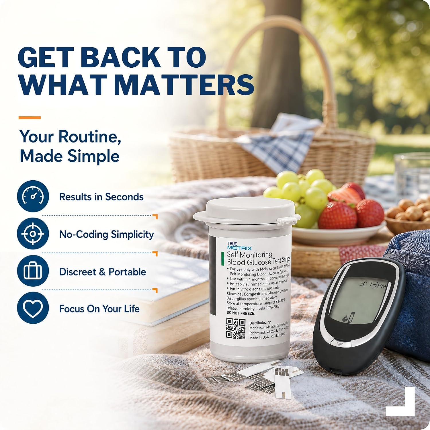 McKesson True METRIX Blood Glucose Test Strips for Diabetes, 1200 Strips
