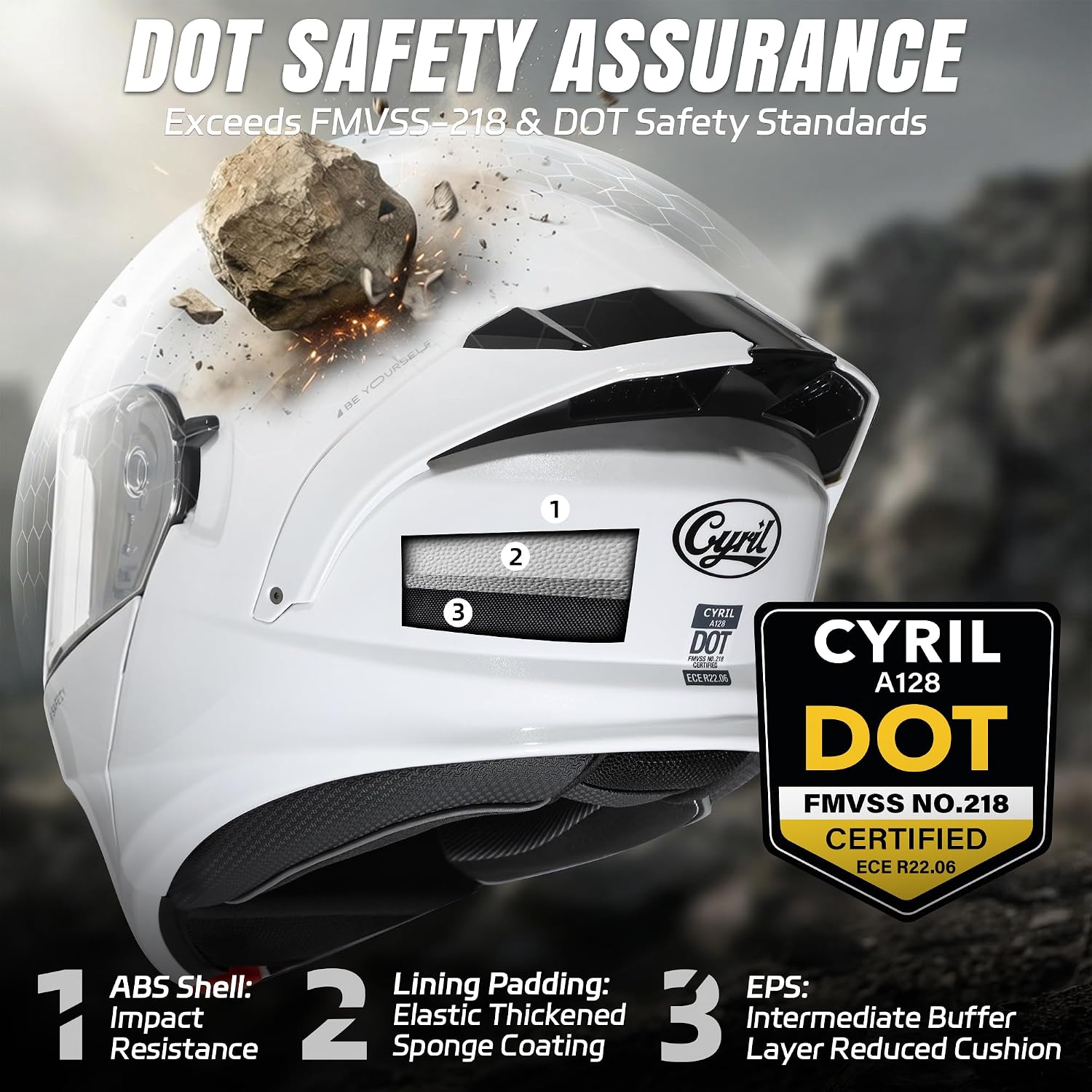 CYRIL Modular Motorcycle Helmet DOT Approved, Flip Up Full Face for Adults | Intercom ready, glasses friendly design with dual visors, extra smoke shield and carrying bag for street riding