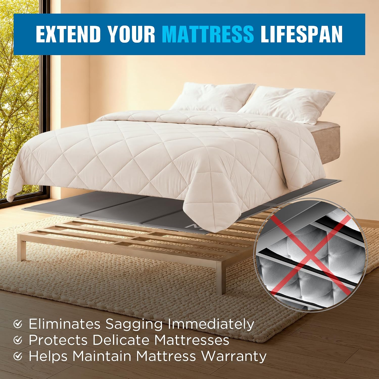 Original Bunkie Board Full Size (54x75) - Under Bed Support | Non-Slip Breathable Bed Support Board for Slatted Bed Frame, Anti-Sag, Noise Minimizing Moisture Resistant Bed Board