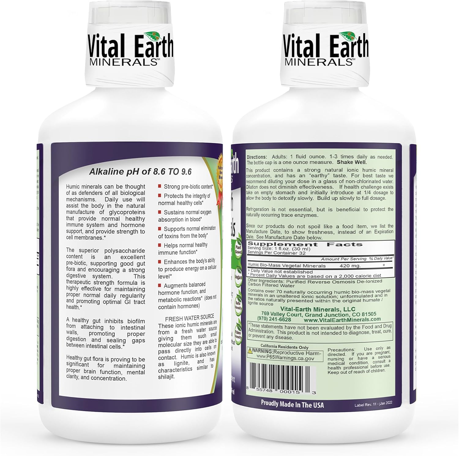 Vital Earth Minerals Super Strength Humic Minerals – Fulvic Acid Supplement with 70+ Trace Minerals, Electrolytes for Detox & Digestion, 32 Oz + 1 Oz Cup