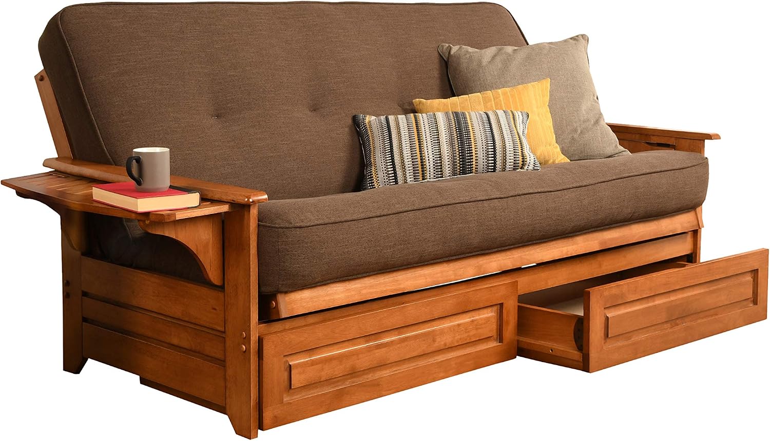Kodiak Furniture Phoenix Futon Set with Linen Stone Mattress and Storage Drawers, Full, Barbados