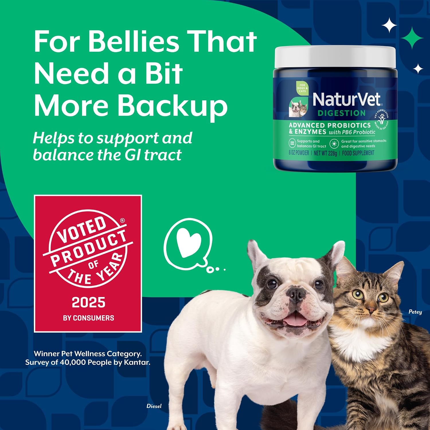 NaturVet Digestive Enzymes with Pre & Probiotic for Dogs & Cats - 8 oz | Supports Diet Changes & a Healthy Digestive Tract with Prebiotics, Powder