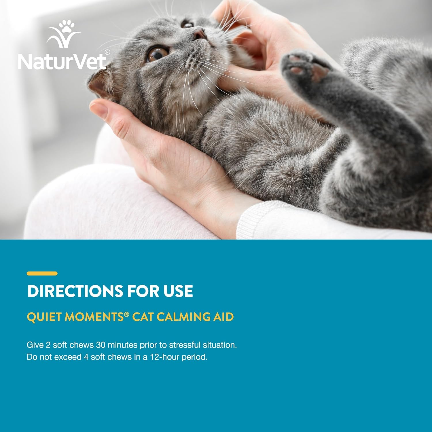 NaturVet Quiet Moments Calming Plus Melatonin Cat Supplement - 50 Count | Calming Aid for Cats - Reduce Stress, Pet Storm Anxiety, Motion Sickness - Great for Grooming, Separation and Travel