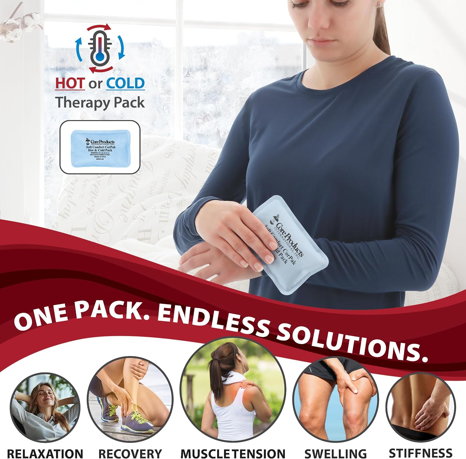Reusable Hot & Cold Therapy Pack for Knee Back & Shoulder Pain-Trisectional | Flexible reusable therapy pack delivers soothing hot or cold therapy to help relieve pain, swelling, and muscle soreness.