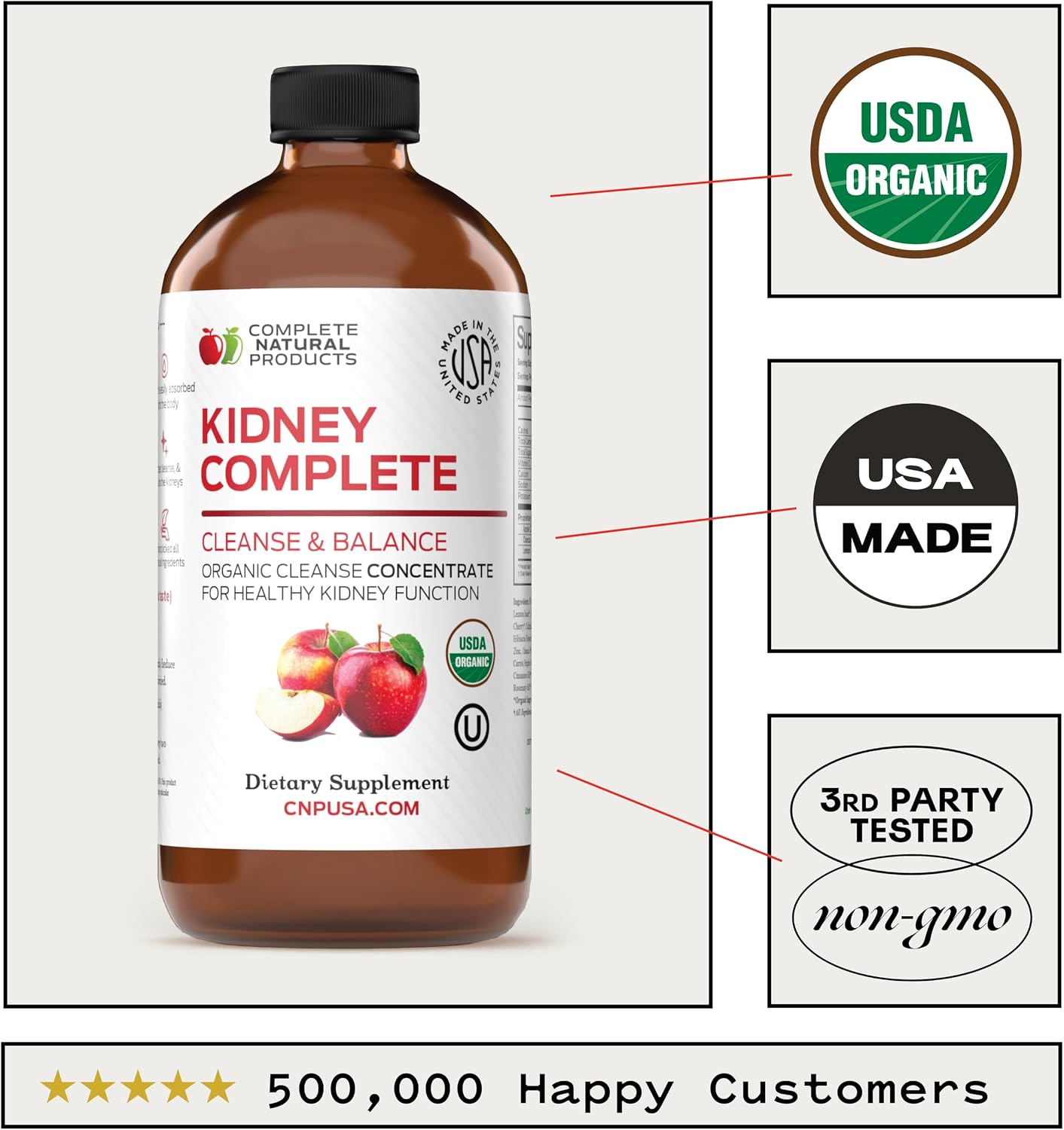 CNP | Kidney Complete Liquid 16oz - ACV, Lemon, Chanca Piedra Cleanse Aid | Kidney support liquid with apple cider vinegar, lemon and organic chanca piedra for daily cleanse and detox routines