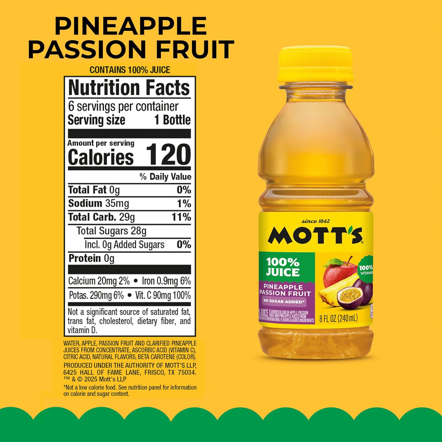 Mott's 100% Original Apple Juice, 8 Fl Oz Bottles, 24 Count (4 Packs Of 6), 2 Servings Of Fruit, 100% Fruit Juice, Gluten-free, Caffeine-free, Kosher, Contains No Artificial Colors Or Sweeteners