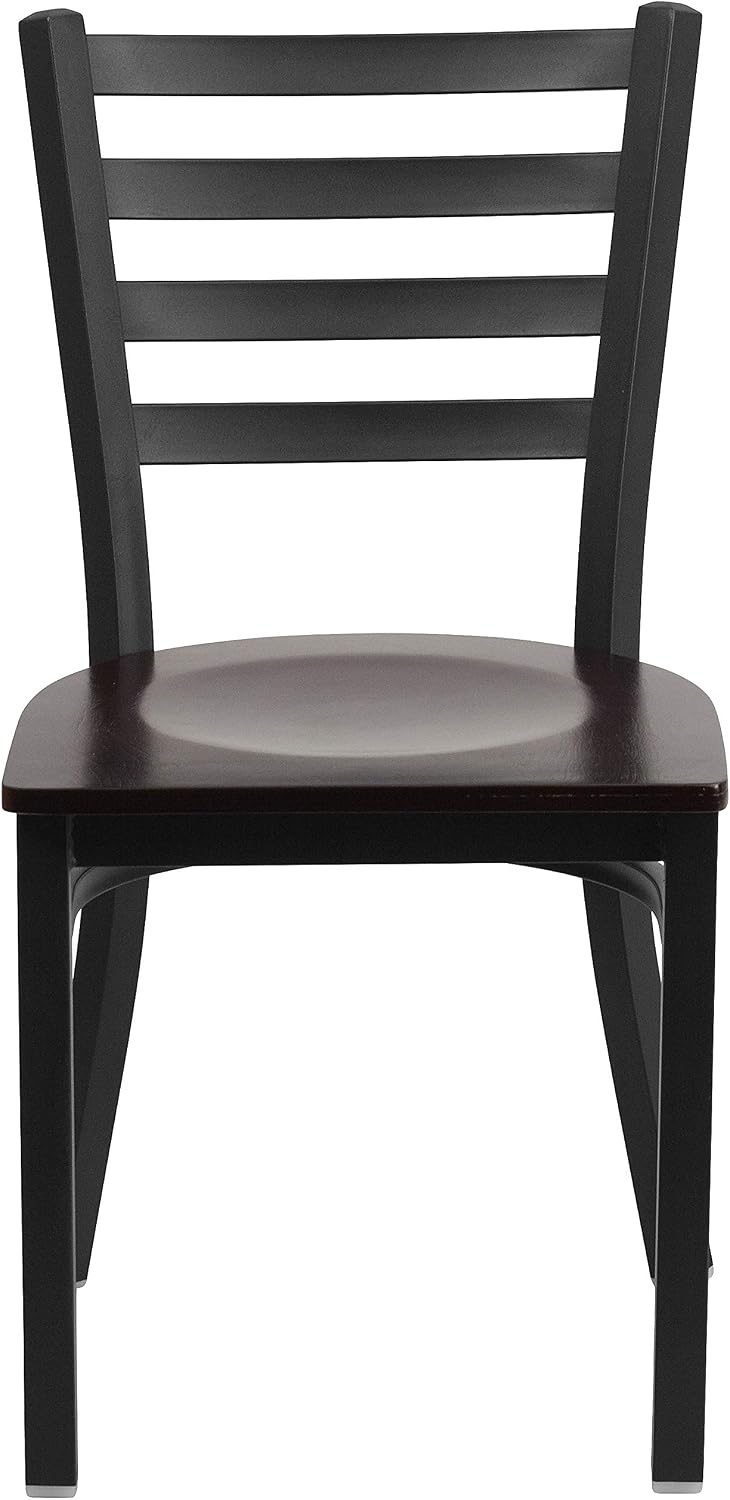 Flash Furniture Hercules Series Commercial Ladder Back Restaurant Chairs, Modern Lightweight Metal Dining Chairs with Padded Seats, Set of 2, Black