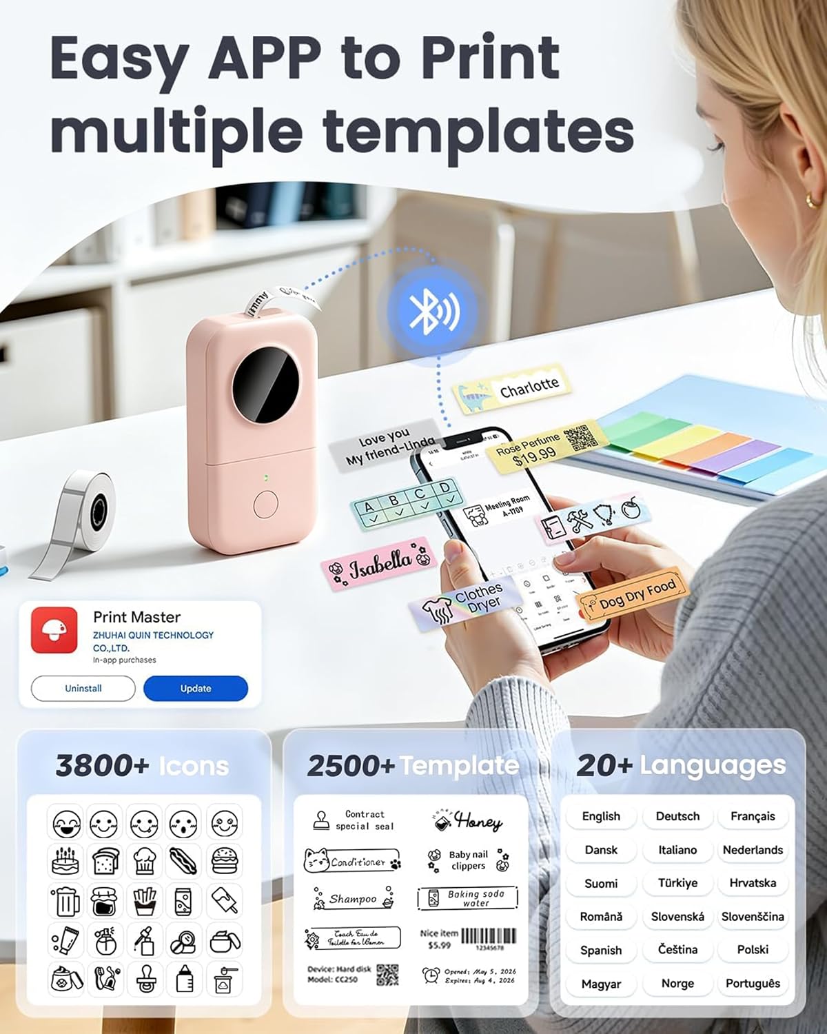 Phomemo Label Maker, D30 Bluetooth Mini Label Maker Machine with Tape