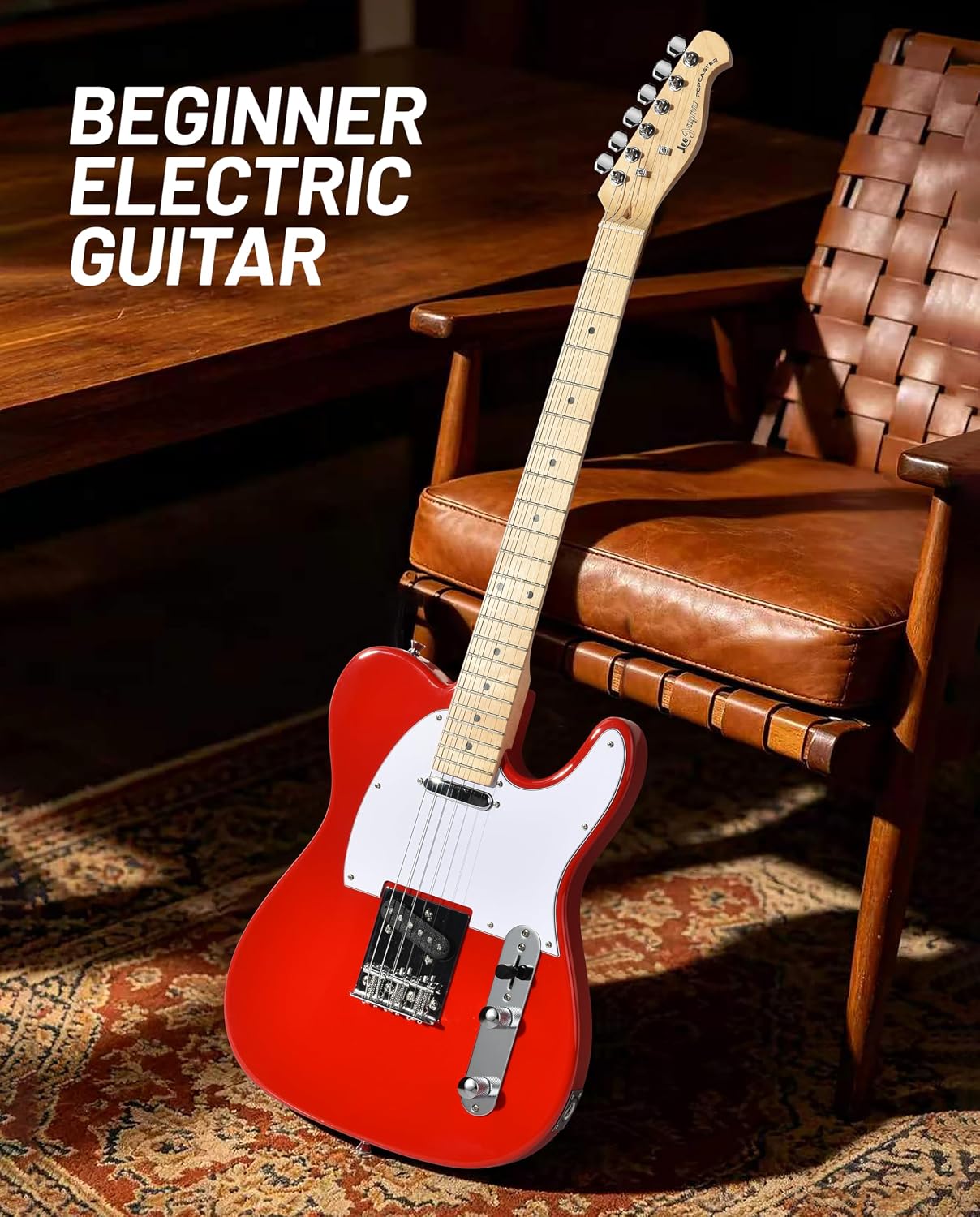 Leo Jaymz Beginner Electric Guitar Complete Kit with Portable Amp, Padded Gig Bag & Full Accessories, Maple Neck (TL-White)