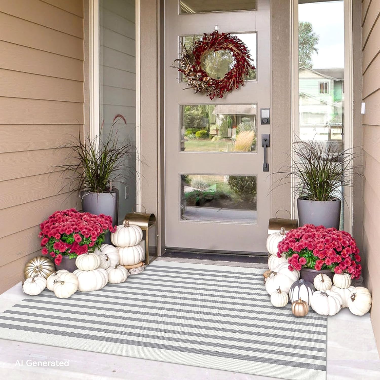 IOHOUZE 27.5x43 Buffalo Plaid Rug, Washable Front Door Mat, Black White