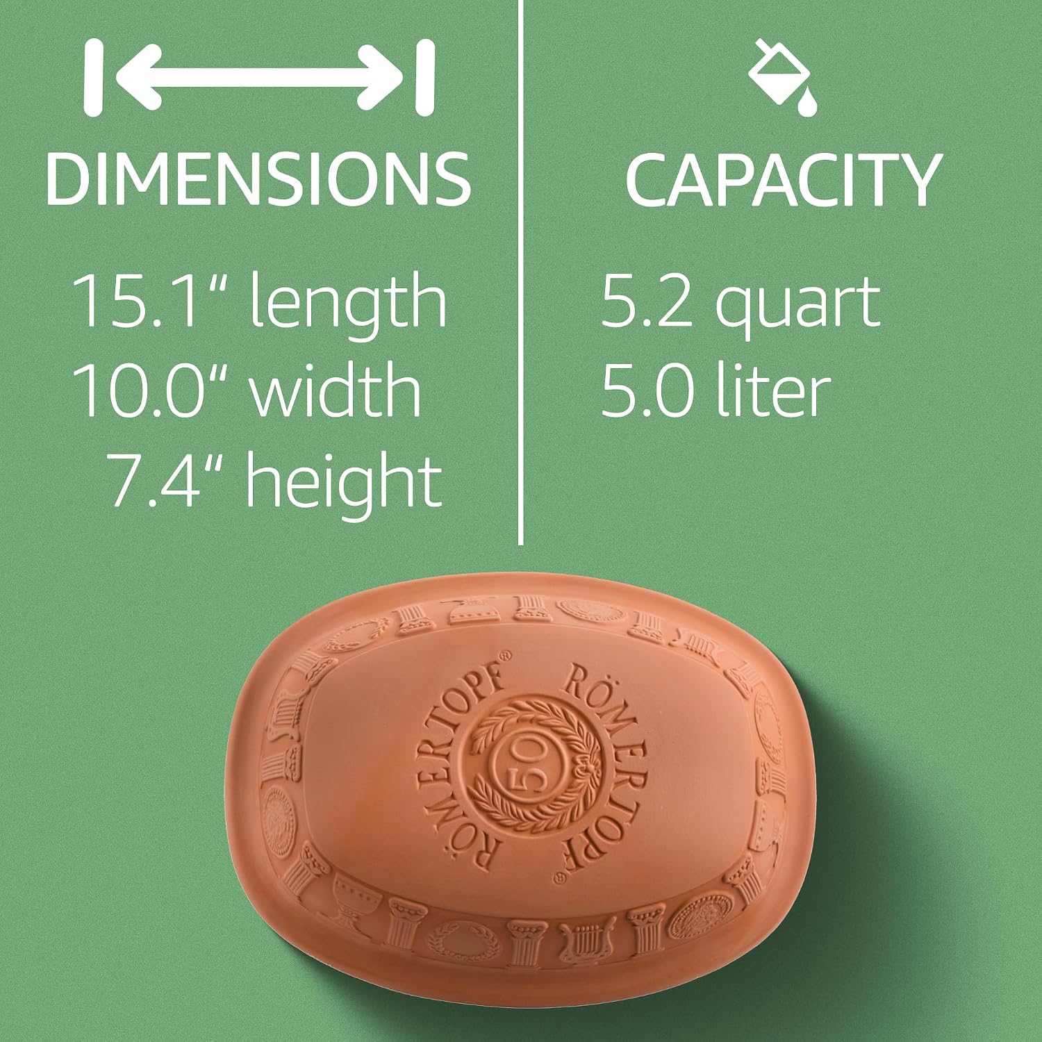 Romertopf Clay Roaster | 40 Years Anniversary Edition | Non-Stick Dutch Oven | Healthy Pot Cooking | Clay Baker | Versatile Cooking Vessel - 3.7 Quarts (3.5 Liters) for up to 6 people