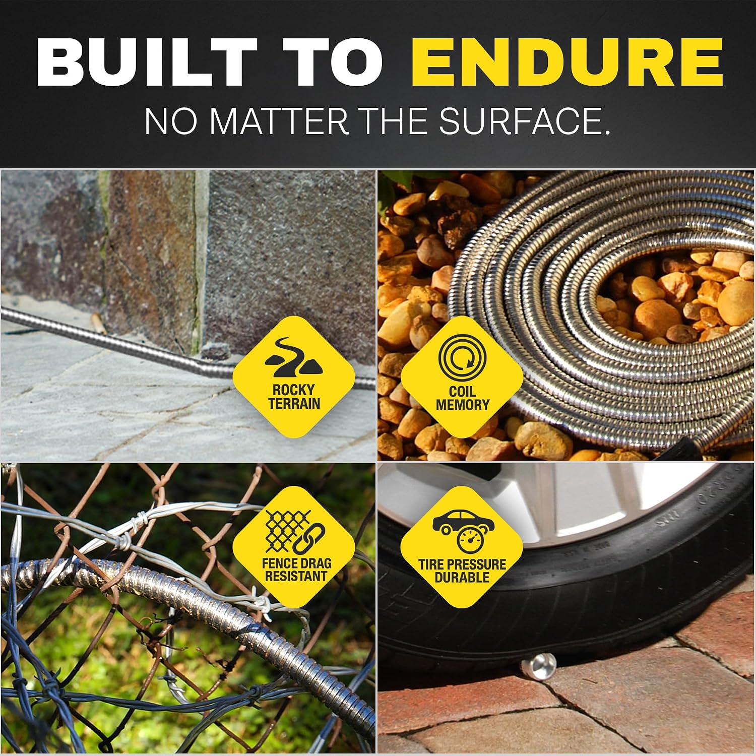 BIONIC STEEL 50 Ft Metal Garden Hose with Sprayer Nozzle | Non Kinking Design, Stainless Steel Heavy Duty Water Hose 50Ft x 5/8 in. Flexible & NON Expandable for Water Flow, 500 PSI