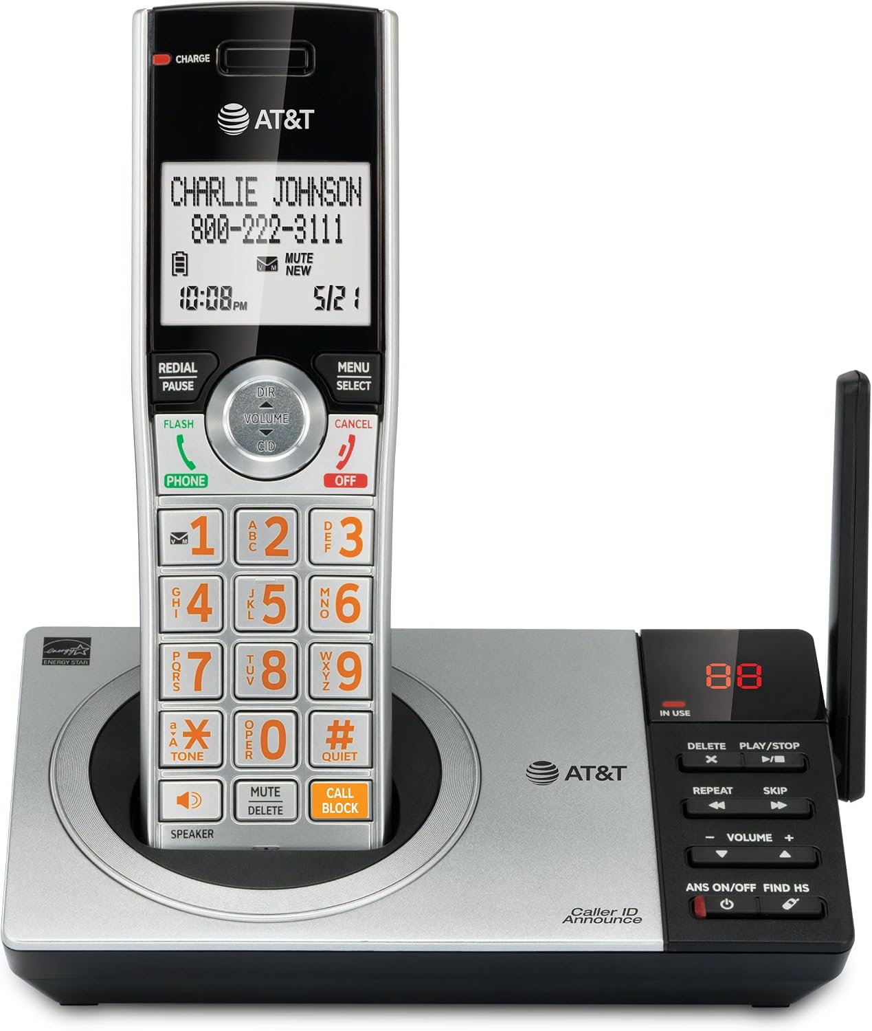 AT&T DECT 6.0 Expandable Cordless Phone with Answering System, Silver/Black with 3 Handsets
