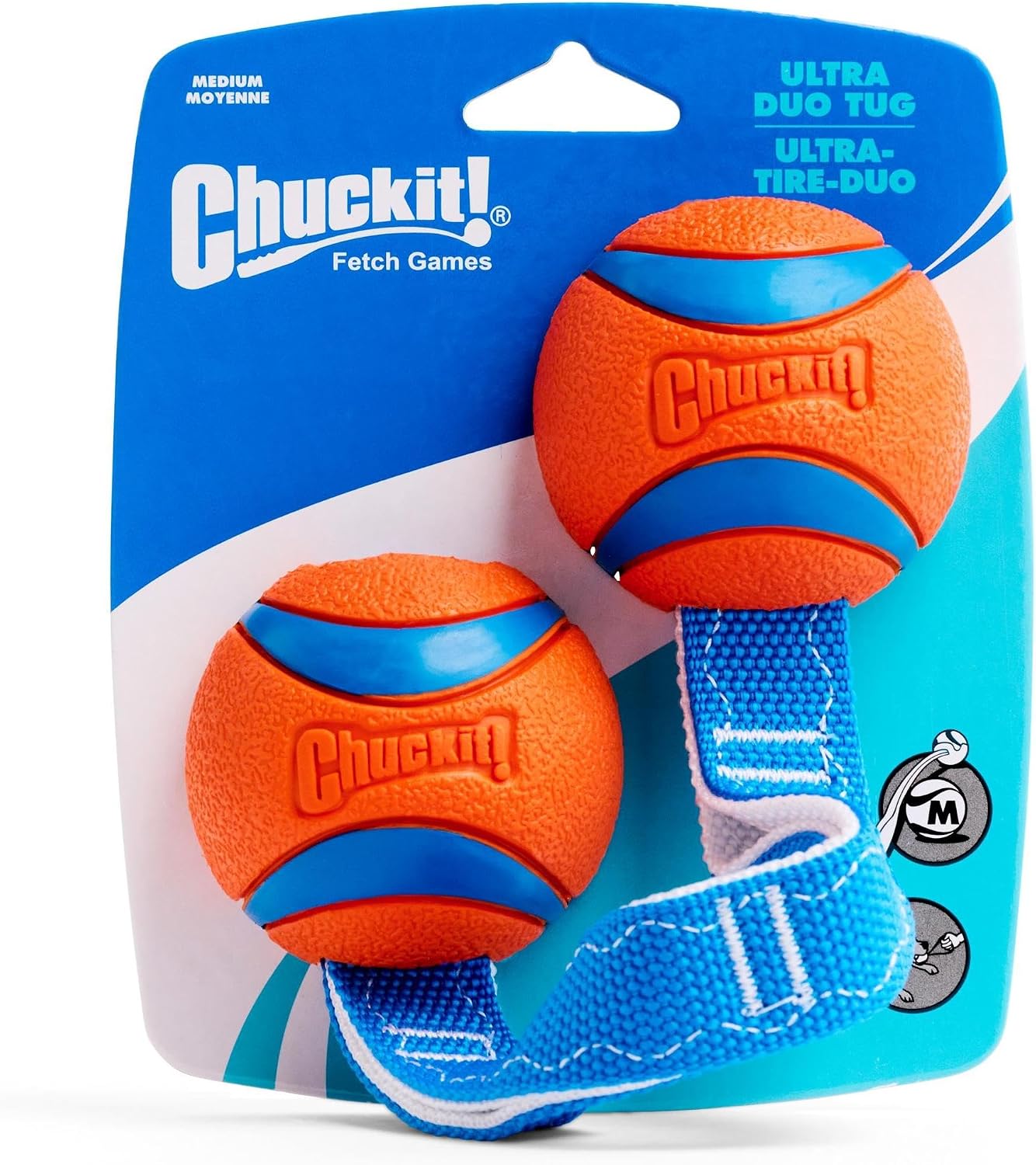 Chuckit! Ultra Tug Dog Toy - Ultra Ball on a Durable Nylon Cord Handle - Fetch and Tug-of-War Toy for Dogs - Size Large - For Breeds 60-100 lbs - 3-inch Diameter - Orange and Blue