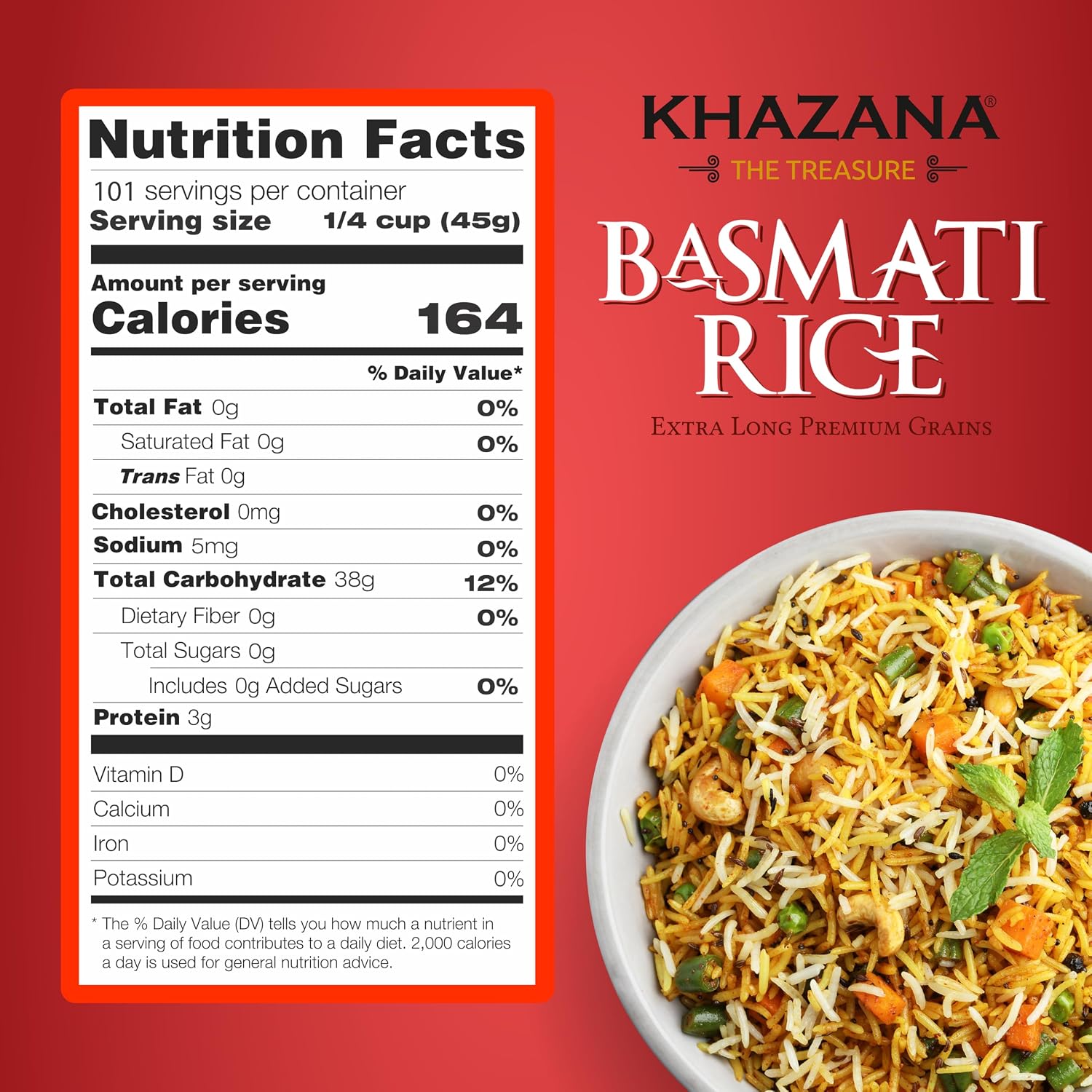 Authentic Extra Long Basmati Rice by Khazana in 10 lb Bag - Aromatic and Flavorful Indian Grain - Non-GMO, Gluten Free, Kosher, Cholesterol Free