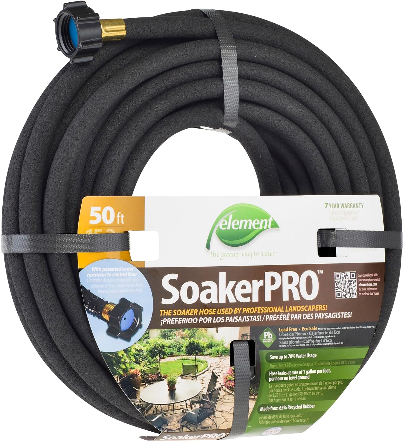 Element SoakerPRO Soaker Hose, 75' Length, 3/8" Diameter, Black