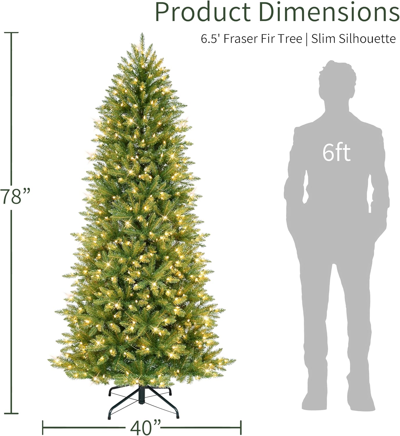 Puleo International 7.5ft Pre-Lit Slim Fraser Christmas Tree with 500 Warm White LED Lights, 1453 Realistic Dense Branch Tips, Easy Setup Artificial Trees with Sturdy Metal Stand