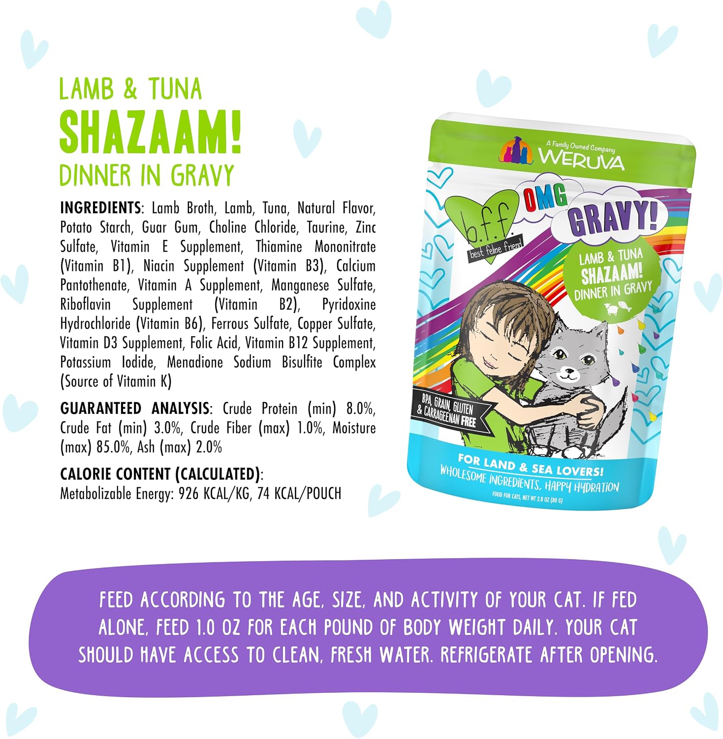 Weruva B.F.F. OMG - Best Feline Friend Oh My Gravy!, Tuna & Salmon Sweet Cheeks with Tuna & Salmon in Gravy Cat Food, 3oz Pouch (Pack of 12)