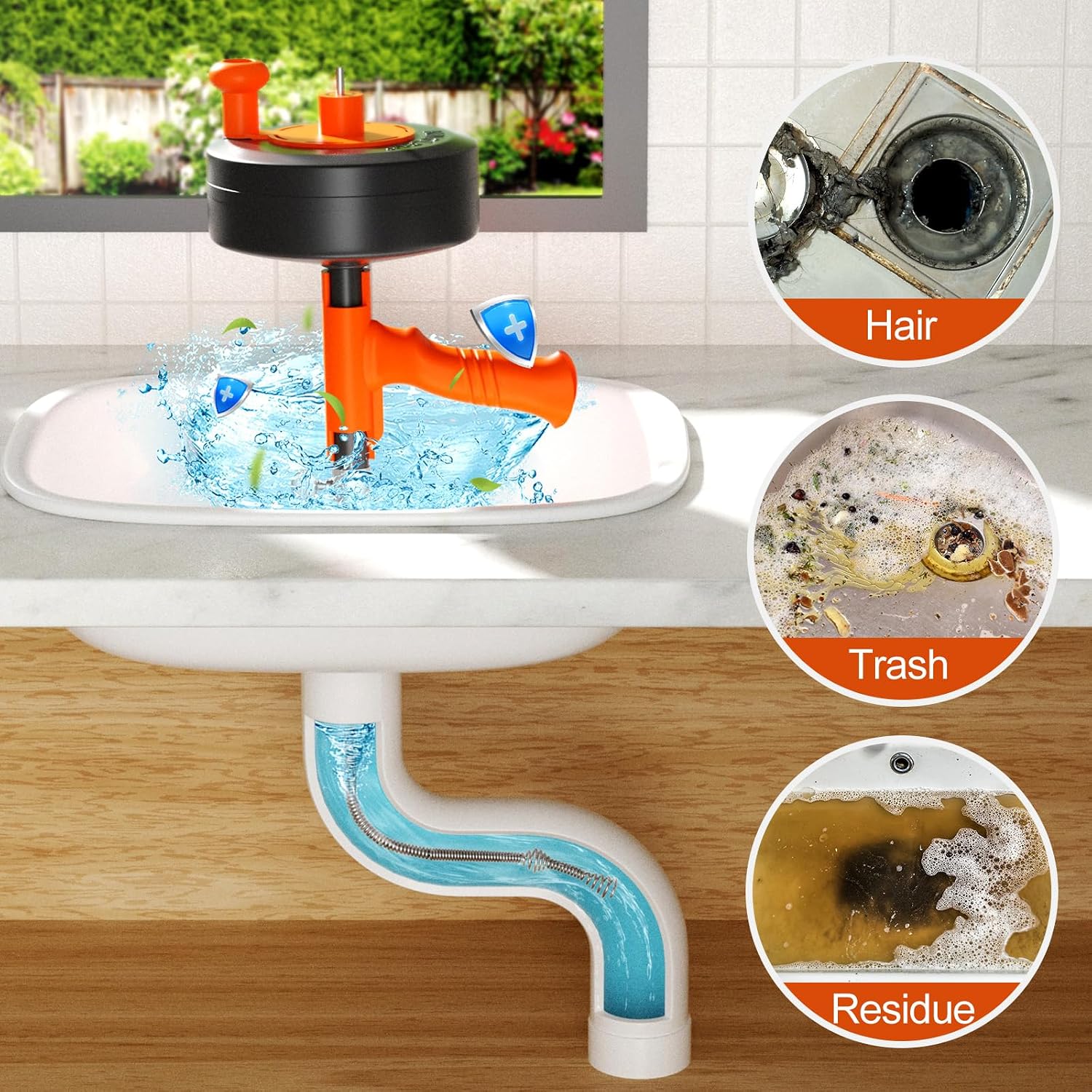 Drain Snake, 25ft Flexible Steel Drain Auger With Drill Adapter, Plumbing Unblocking Hand Auger