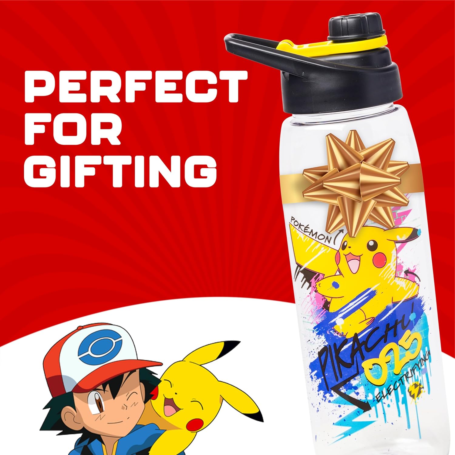 Silver Buffalo Pokémon Skate Graffiti, Water Bottle, 28oz