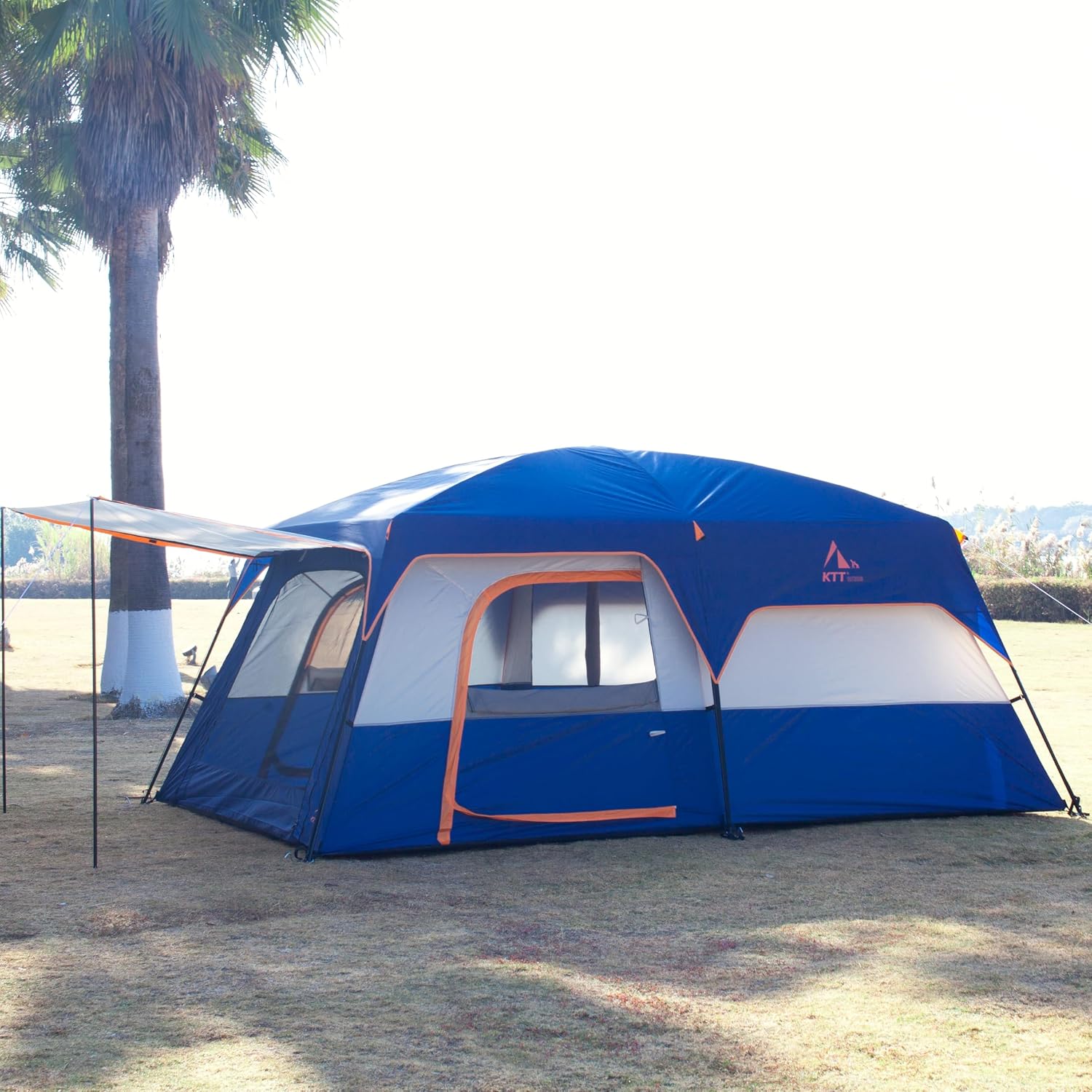 KTT Extra Large Tent 12-14 Person, Family Cabin Tents, 2 Rooms, Straight Wall, 2 Doors 4 Windows with Mesh, Waterproof, Double Layer