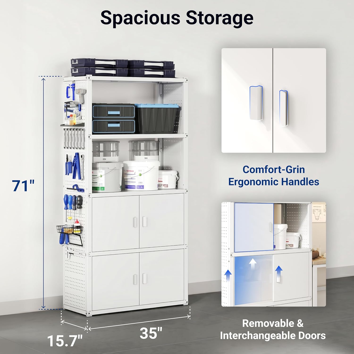 FLEXIMOUNTS 117"W Modular Garage Storage Cabinet with Workbench, Black | 6 Doors, 3700lbs capacity, Metal board shelf includes pegboard, 3-in-1 metal tool cabinet, 24-gauge steel, FLEXIMOD Series
